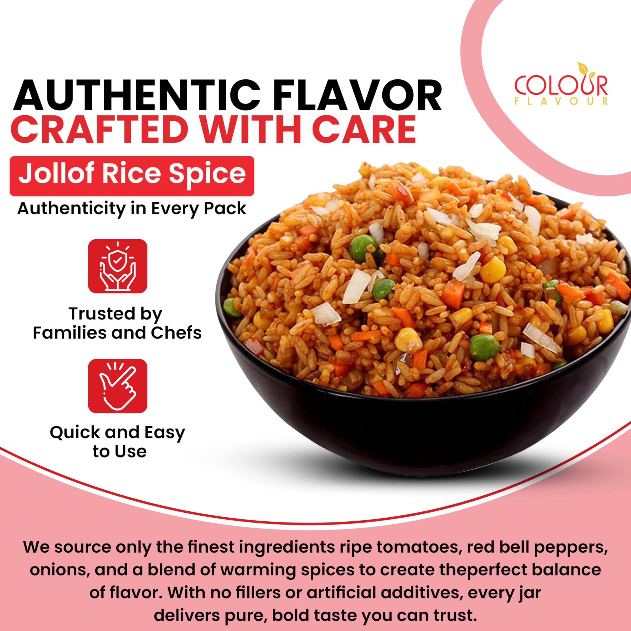 COLOUR FLAVOUR Jollof Rice Seasoning | Authentic Nigerian Spice Blend for Smoky Jollof | Organic African Cooking Spices with Herbs & Superfoods | Gluten Free | 7oz