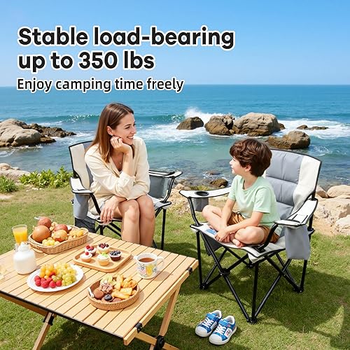 Miniatura 6 de Sillas de campamento resistentes 600D Oxford silla plegable portátil - Reposabrazos extra anchos, portavasos y bolsa enfriadora, soporta 350 libras,