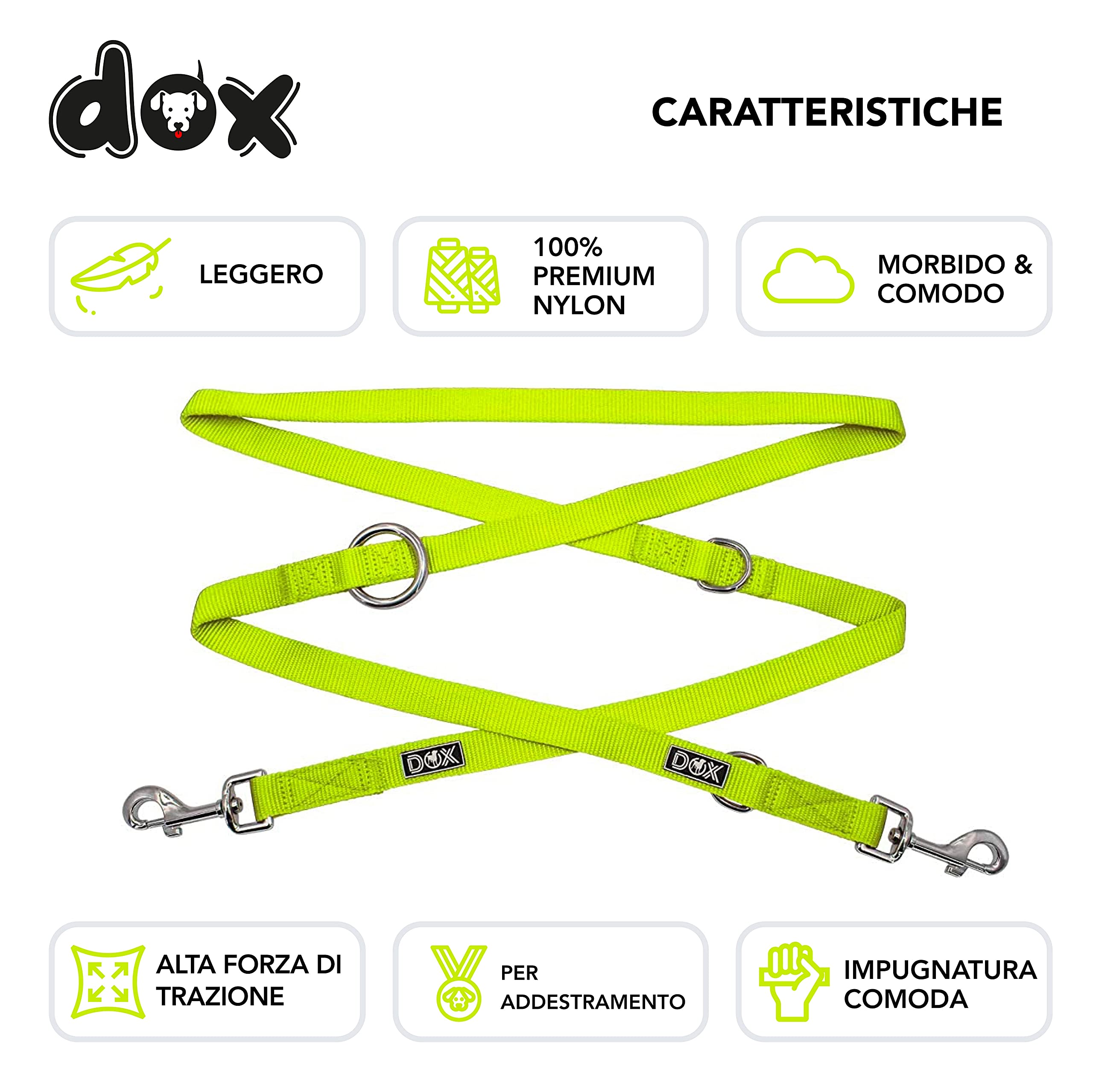 DDOXX, guinzaglio in nylon premium, per cani di taglia grande, media, piccola, in diversi colori e dimensioni, flessibile -