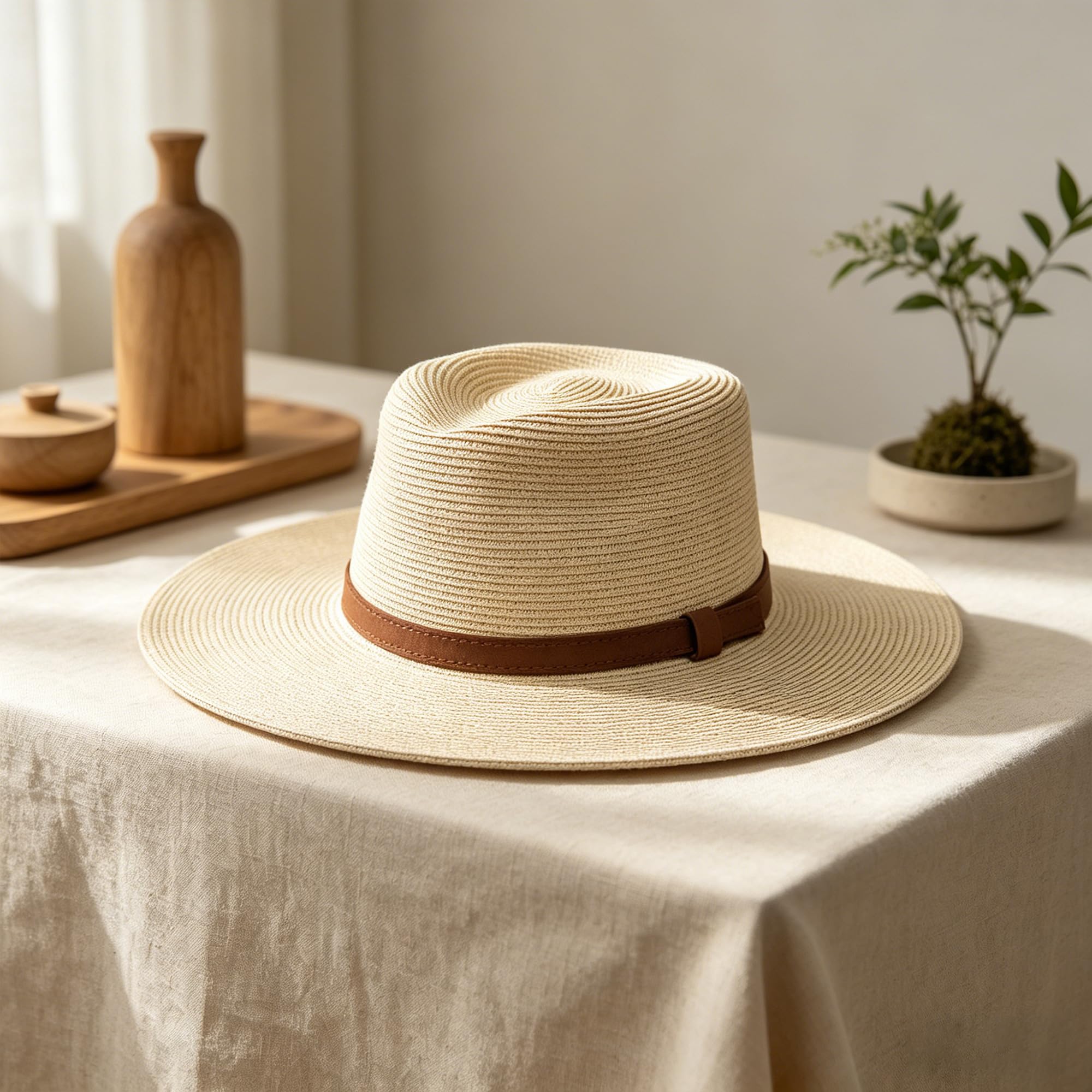 Sombrero Panamá Clásico de Paja para Hombre y Mujer - Transpirable con Protección Solar UV, Diseño Elegante de ala Plana, Ligero y Ajustable - Ideal para Playa, Viajes