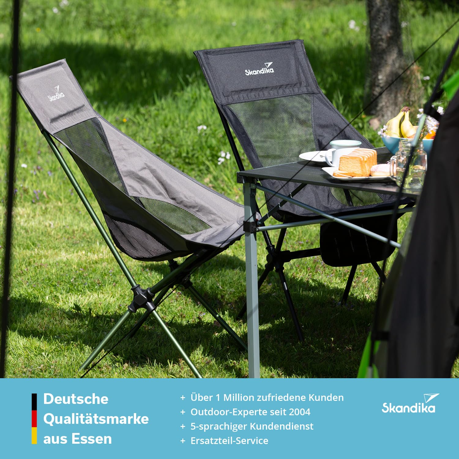 Skandika Campingstuhl Compact bis 150 kg belastbar | Camping Stuhl, Anglerstuhl, klein, faltbar, kleines Packmaß, klappbar, stabil, leicht, bequem gepolstert | Faltstuhl