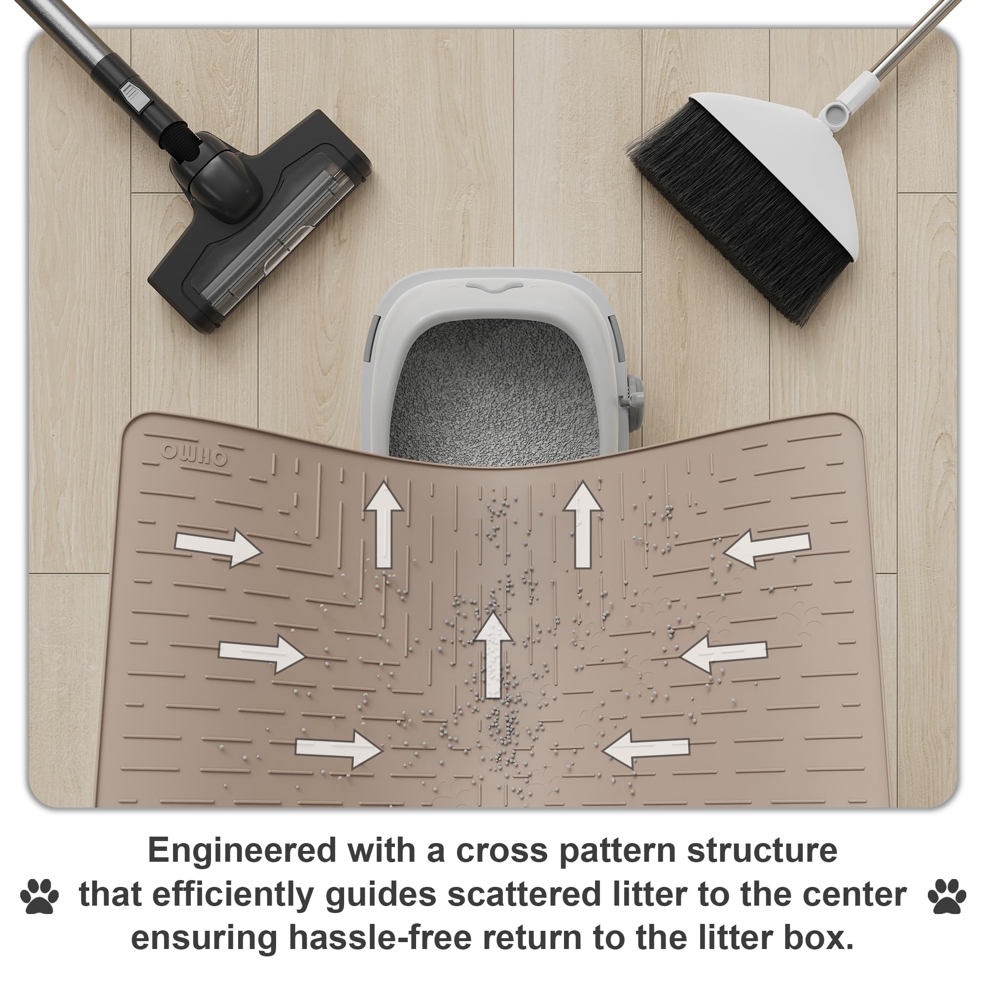 OHMO Kattenbakmat van siliconen, BPA-vrij, waterdicht en antislip (80 x 60 cm), gemakkelijk te reinigen en scheurvast, zonder geurresten