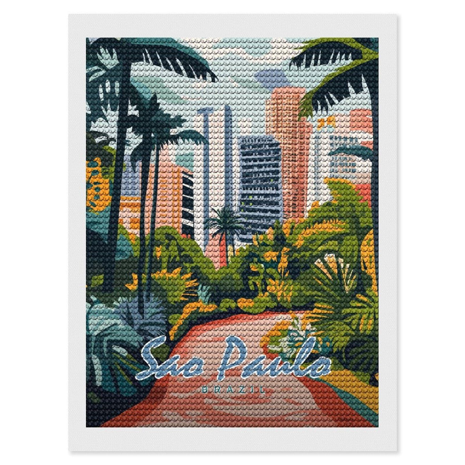 Junmoney Sao Paulo Cityscape(2) DIY Diamond Art Canvas Kit 12"x16", Farmhouse Decor, Vintage Style Decor, Handmade Wall Decor, Canvas Picture