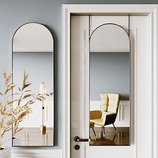 Over The Door Mirror Full Length,48"x14"Full Length Mirror for Door,Hanging Mirrors for Door,Arched Mirrors Black,Aluminum Alloy Frame(Black)