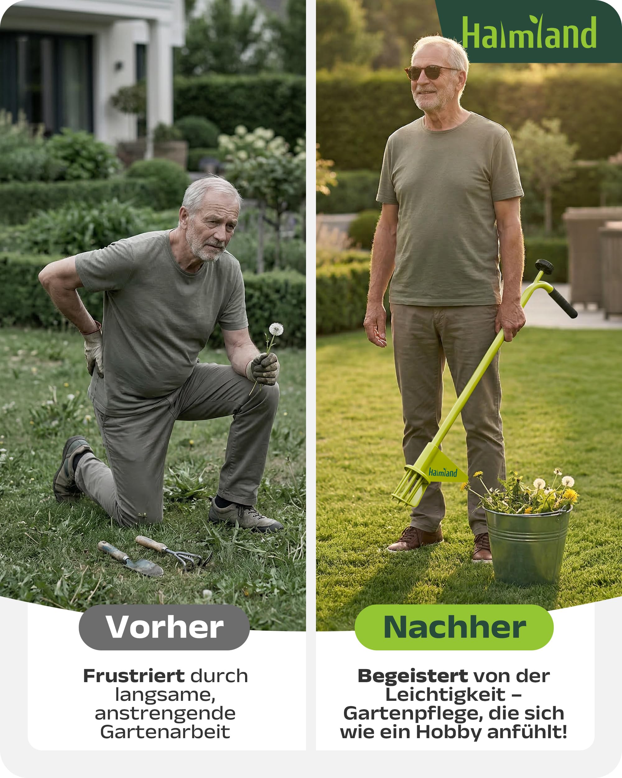 halmland® Désherbeur professionnel avec 6 griffes pour un retrait facile des mauvaises herbes - Appareil d'élimination des mauvaises herbes avec long manche - Pince à dents de pissenlit - Outil de