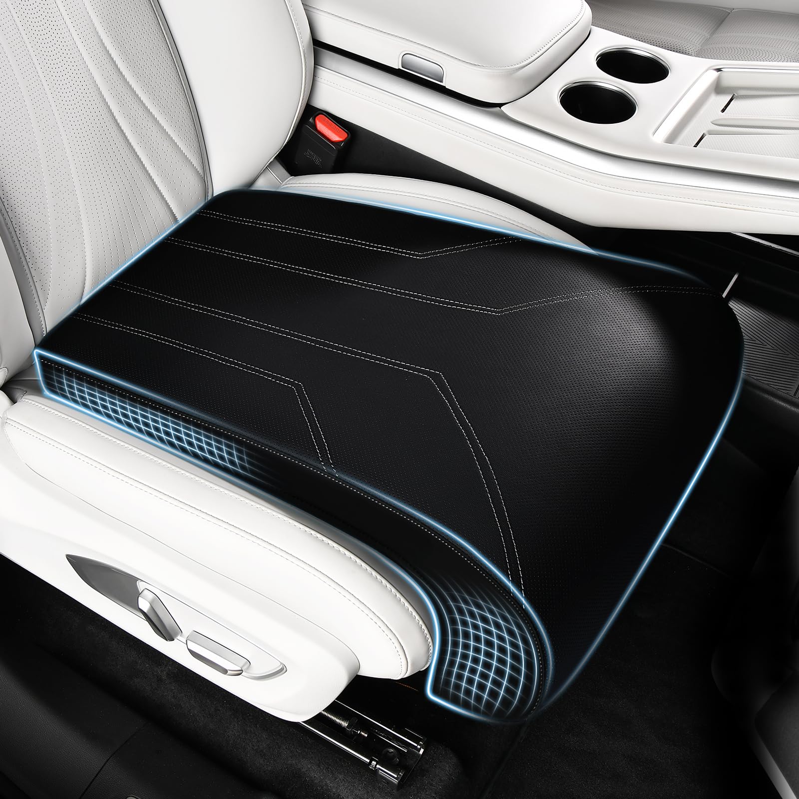 FLORICH Car Seat Extender Leather Car Seat Extender Leg Support Cushion for Driver Seats Office Chair Car Seat Cushion Legs Rest Pads-Dark Black