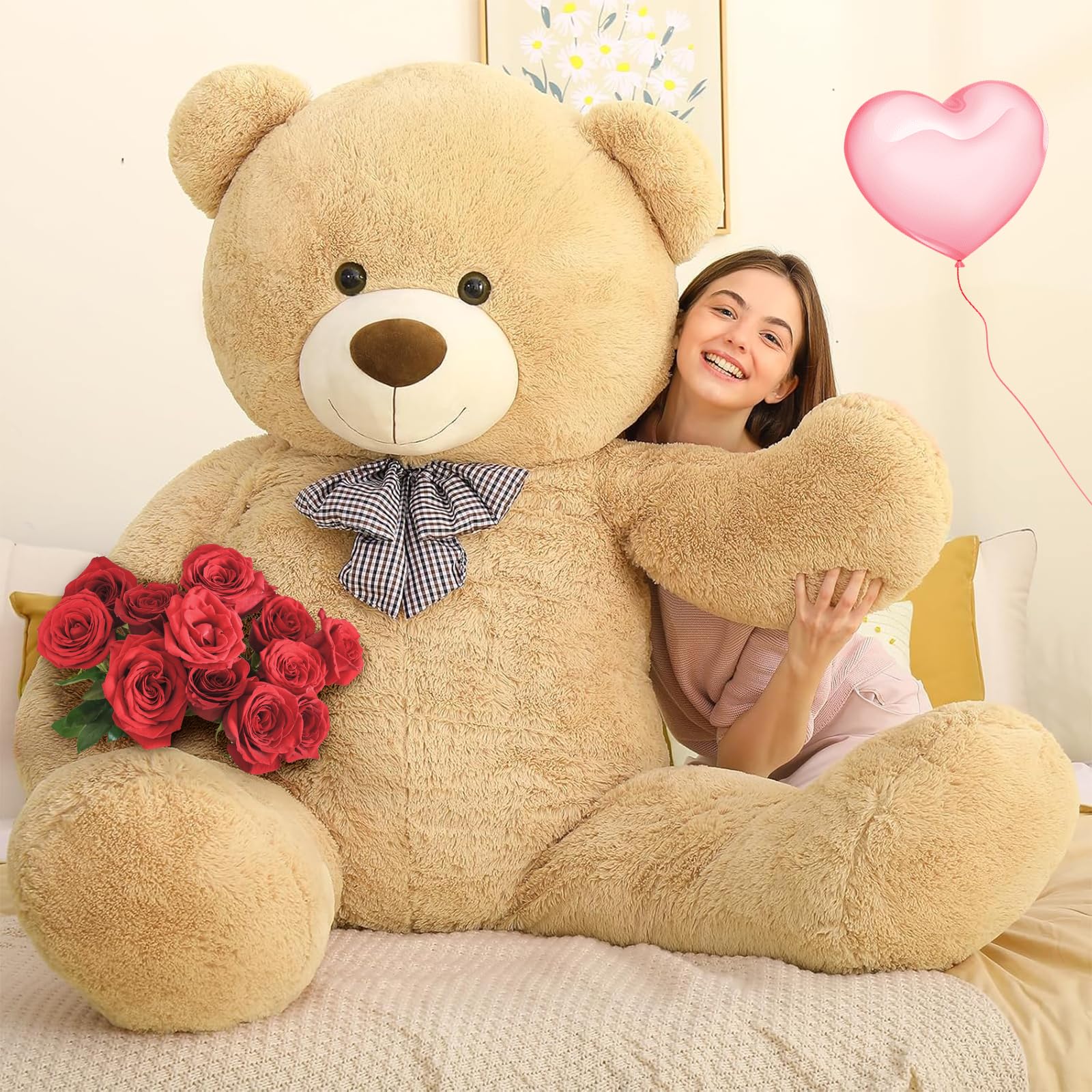 MorisMos 180cm/71in Big Giant Teddy Bear, XXL Large Cuddly Super Soft Teddybear, Fluffy Stuffed Teddys Plush Toy Gifts for Kids Girls Wife Girlfriend Birthday, Party Decor 6ft Lightbrown