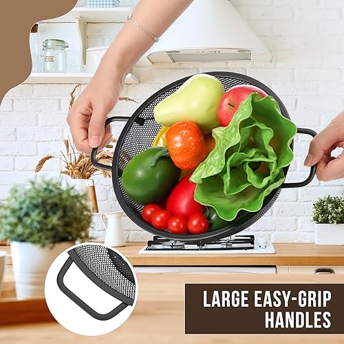 Miniatura 3 de Colador negro mate para cocina, de 4 y 5 cuartos de galón, colador de acero inoxidable con asa, colador de pasta para espagueti, alimentos, frutas,