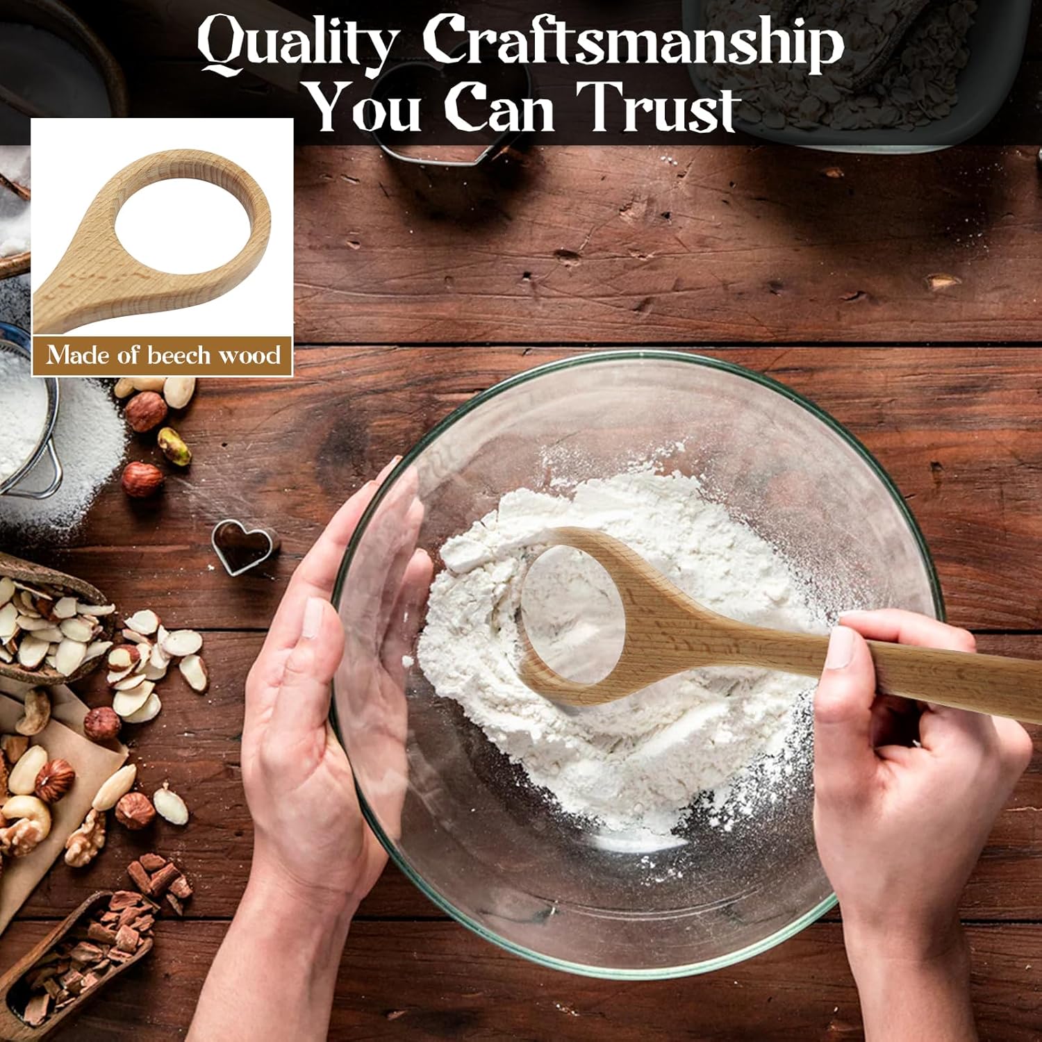 12 Inch Solid Wood Dough Whisk for Sourdough Bread Baking - Heavy Duty Mixing Tool for Cookie Dough, Pizza Pastry Batter - Natural Kitchen Baking Utensil with Ergonomic Handle - Image 4