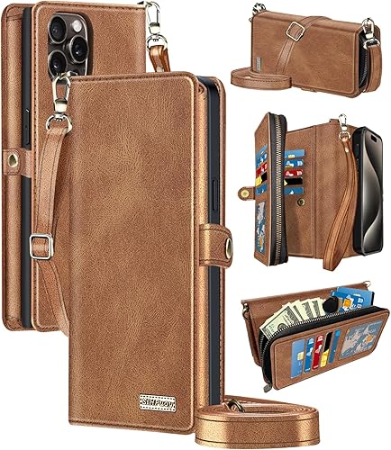 SiHPuoy Funda tipo cartera de cuero para Apple iPhone 15 Pro con soporte para tarjetas, accesorios de teléfono para mujeres, hombres y mujeres,