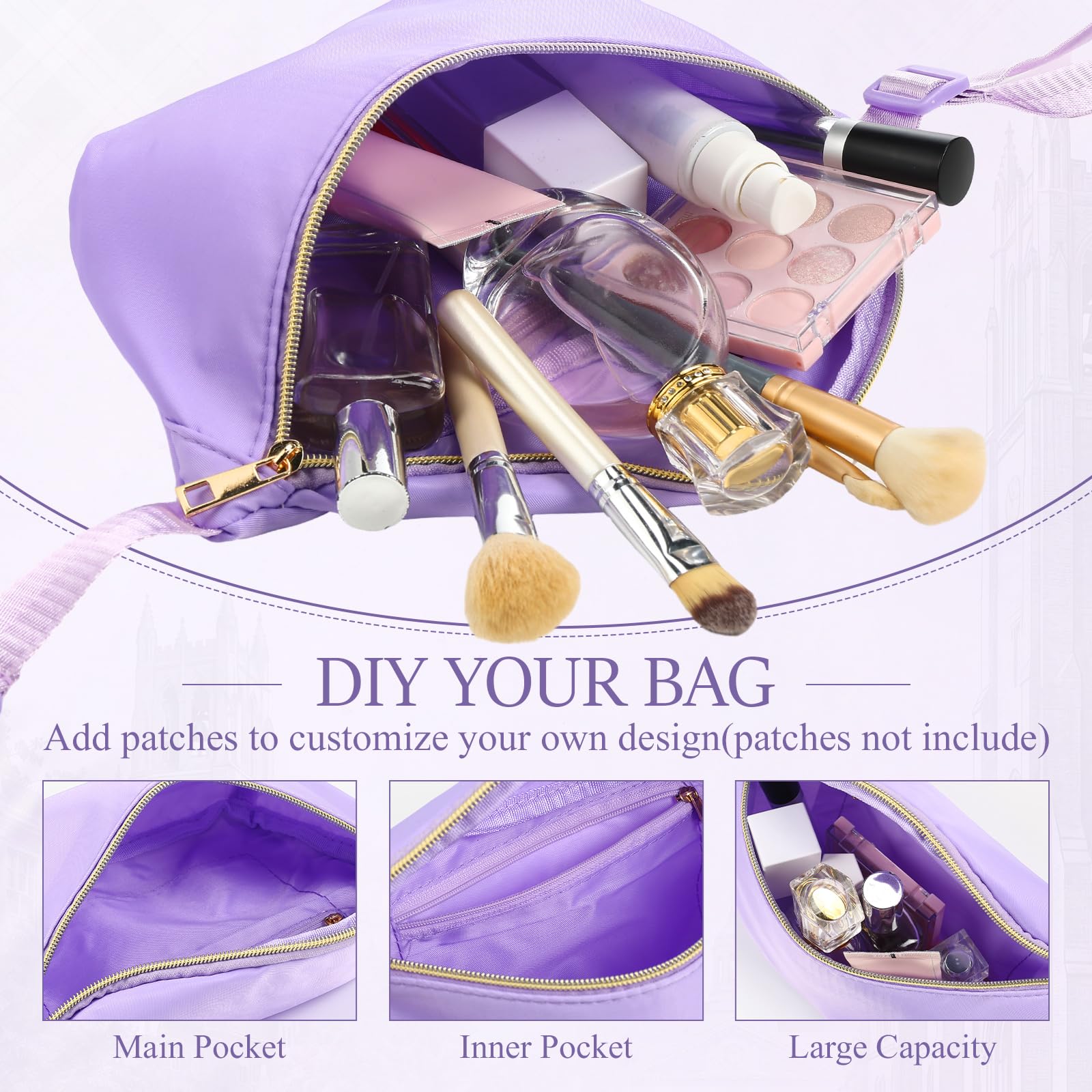 Amylove 9 Stück Bauchtaschen Nylon Hüfttasche Reißverschluss Reise Lauftasche mit verstellbarem Gurt für Damen und Herren, Violett, Hüfttasche