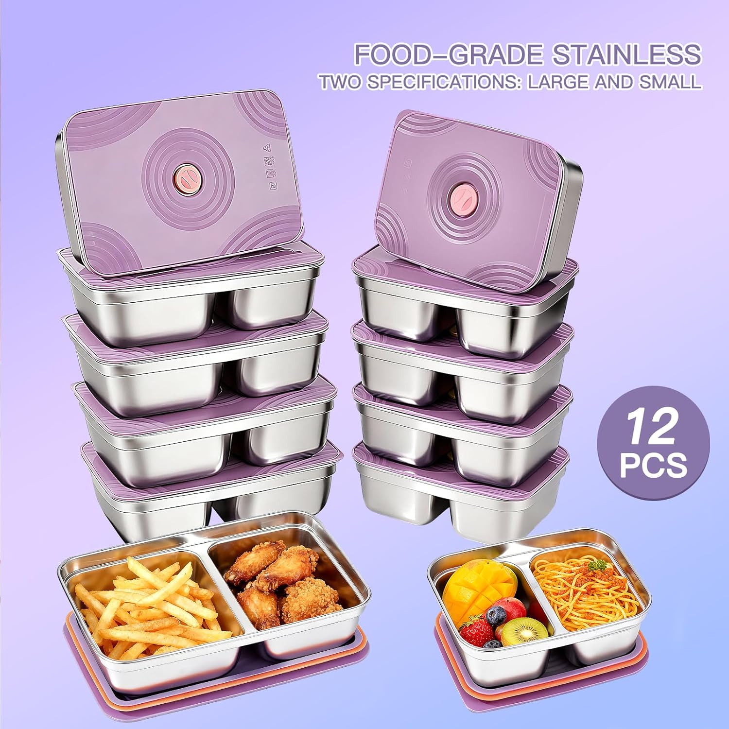 12-Piece Stainless Steel Snack Containers Reusable, Grab and Go 2 Compartment Food Storage Containers with Leakproof Lids for Travel and Outdoor Camping School Lunch Prep Dishwasher Safe - Image 6