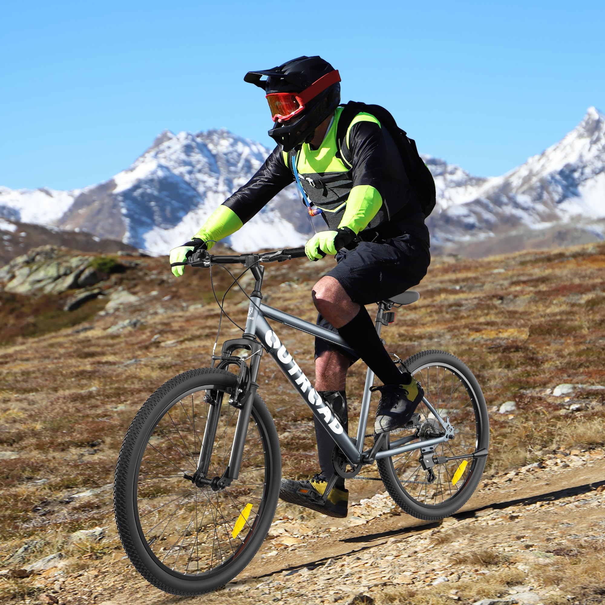 Betterland 26 Inch Mountain Bike, 7-Speed Adult Bike with Dual V Brakes, Outdoor Cycling Bike with High Carbon Steel Frame and Front Suspension, Adjustable Ergonomic Seat for Bicycle