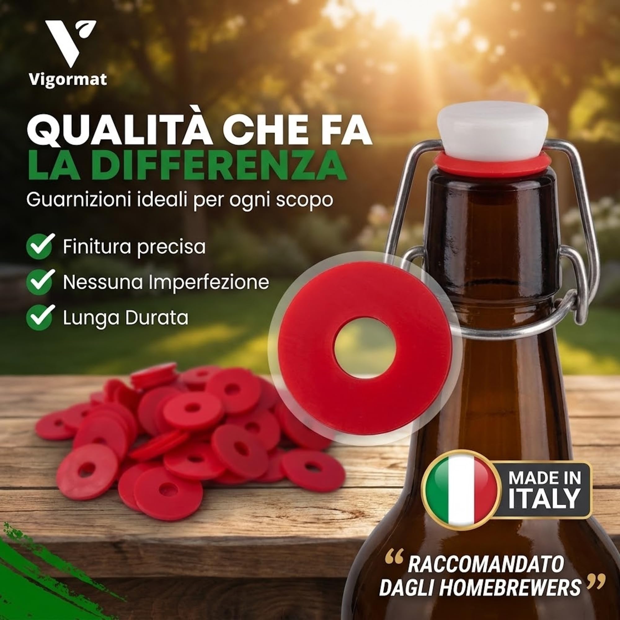 Vigormat Guarnizioni per Bottiglie di Vetro in Gomma Universali - Guarnizione di Ricambio per Tappi Bottiglie Vetro con Chiusura Ermetica - Made in Italy (50 Pezzi)