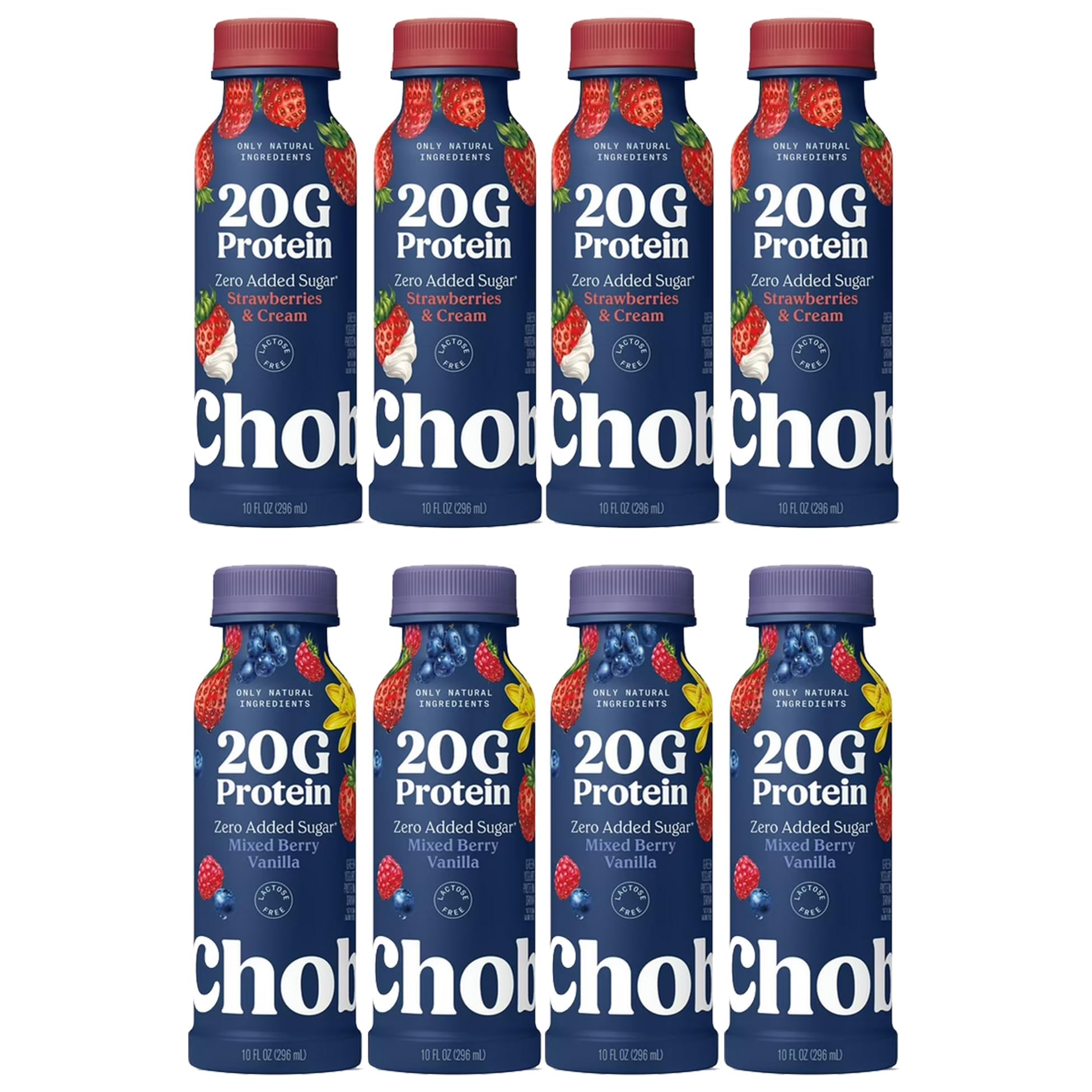 Greek Yogurt Protein Drink, Low Fat, 20g Protein per Bottle, Variety Pack, Strawberry Cream and Mixed Berry Vanilla Flavors 10 fl oz, 8 Count