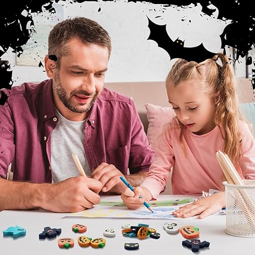 Miniatura 4 de Kleeblatt Borradores de Halloween para niños, 90 unidades, 6 estilos, mini golosinas divertidas de Halloween sin dulces, recuerdos de fiesta de