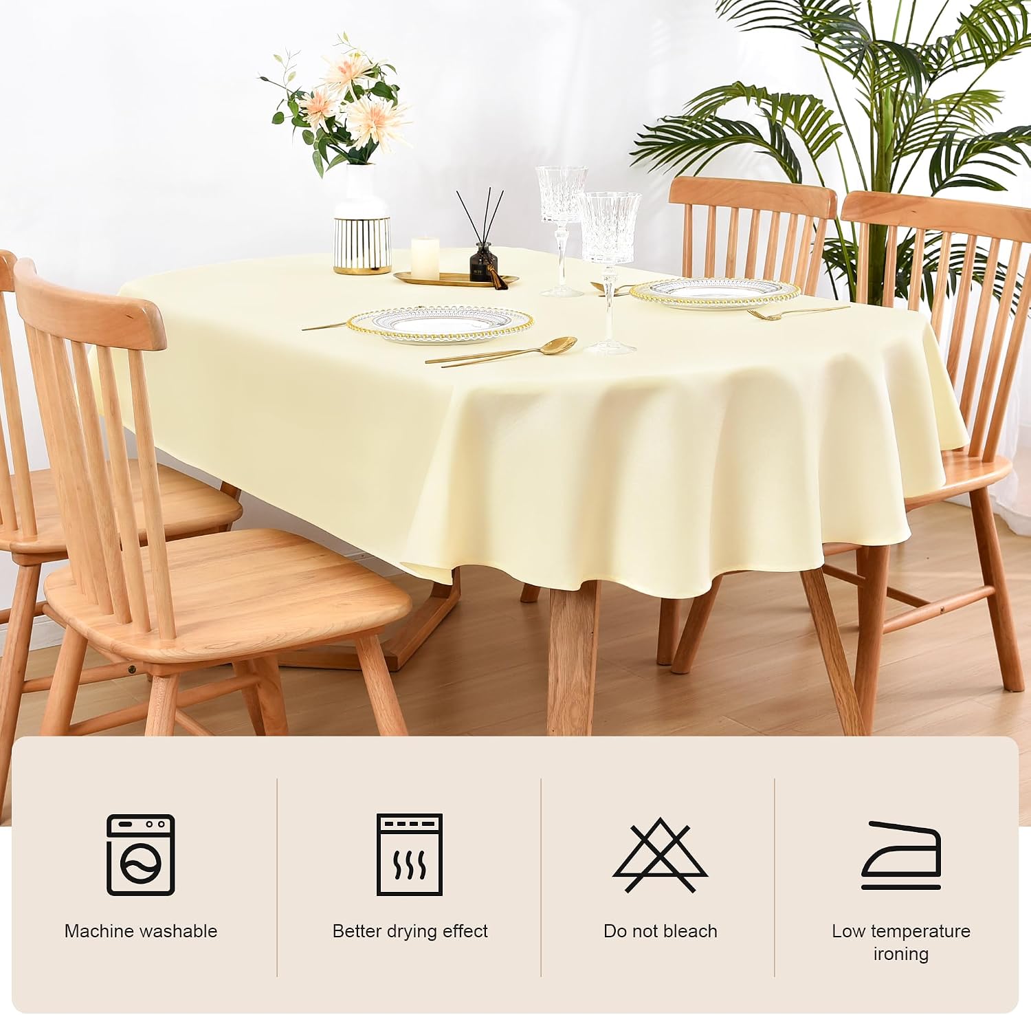 Wolkemer Oval Tablecloth 60 x 102 Inch Washable Fabric Table Cloth Solid Ivory Table Cover for Dining Wedding Party Banquet Tabletop Decoration