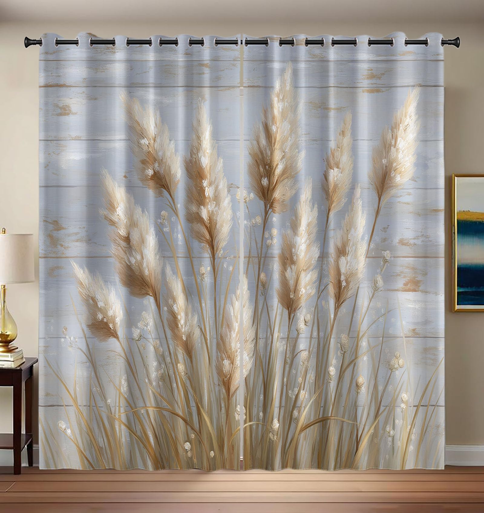 Rideau occultant roseaux beige et marron 140x240 cm lot de 2