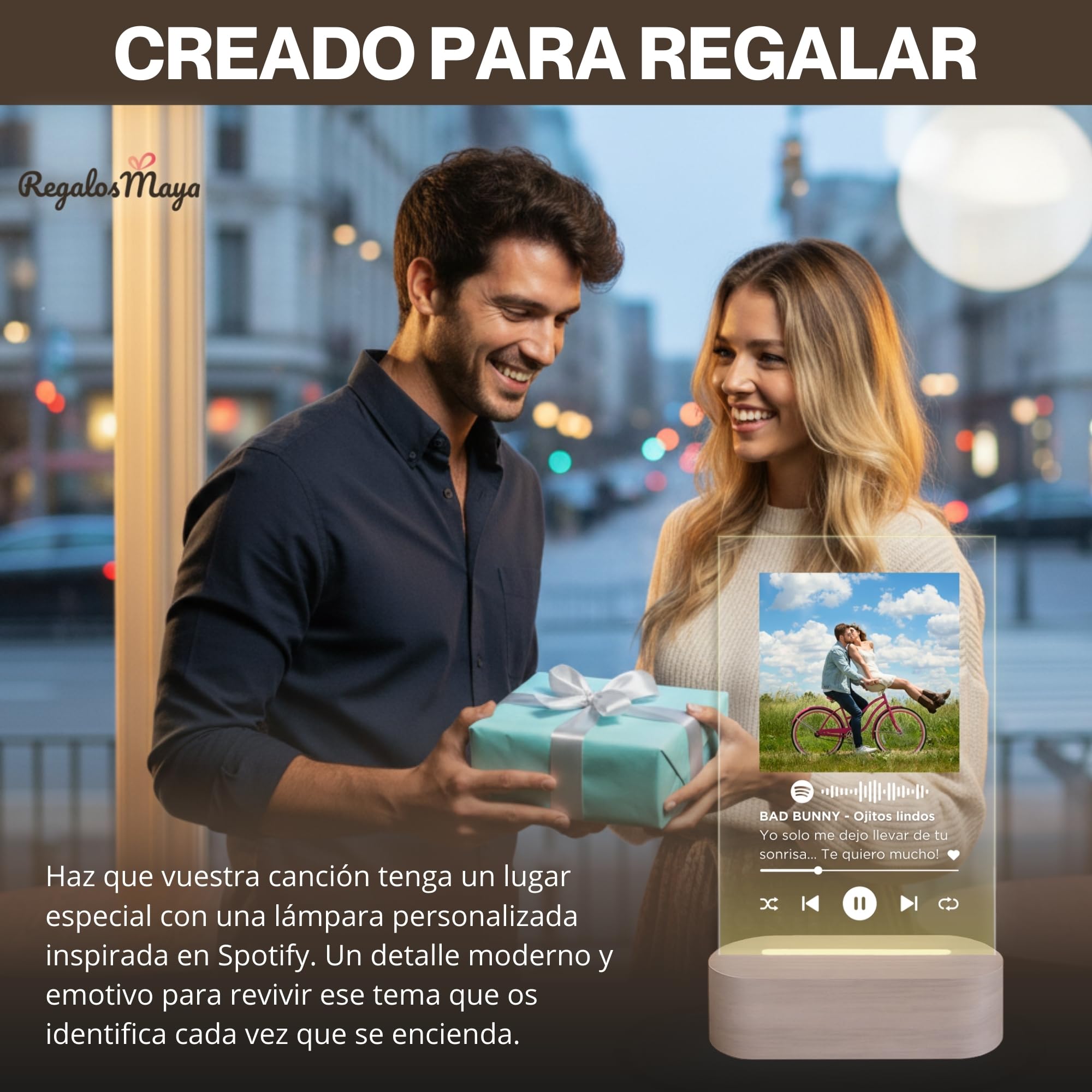 Lámpara Personalizada - Placa Spotify, Lampara con Foto y con Texto, Regalos Originales, Luz LED, Regalo Pareja, Amigos, Familiares, Regalos Personalizados, Placa de Metacrilato con Luz (SPOTIFY)