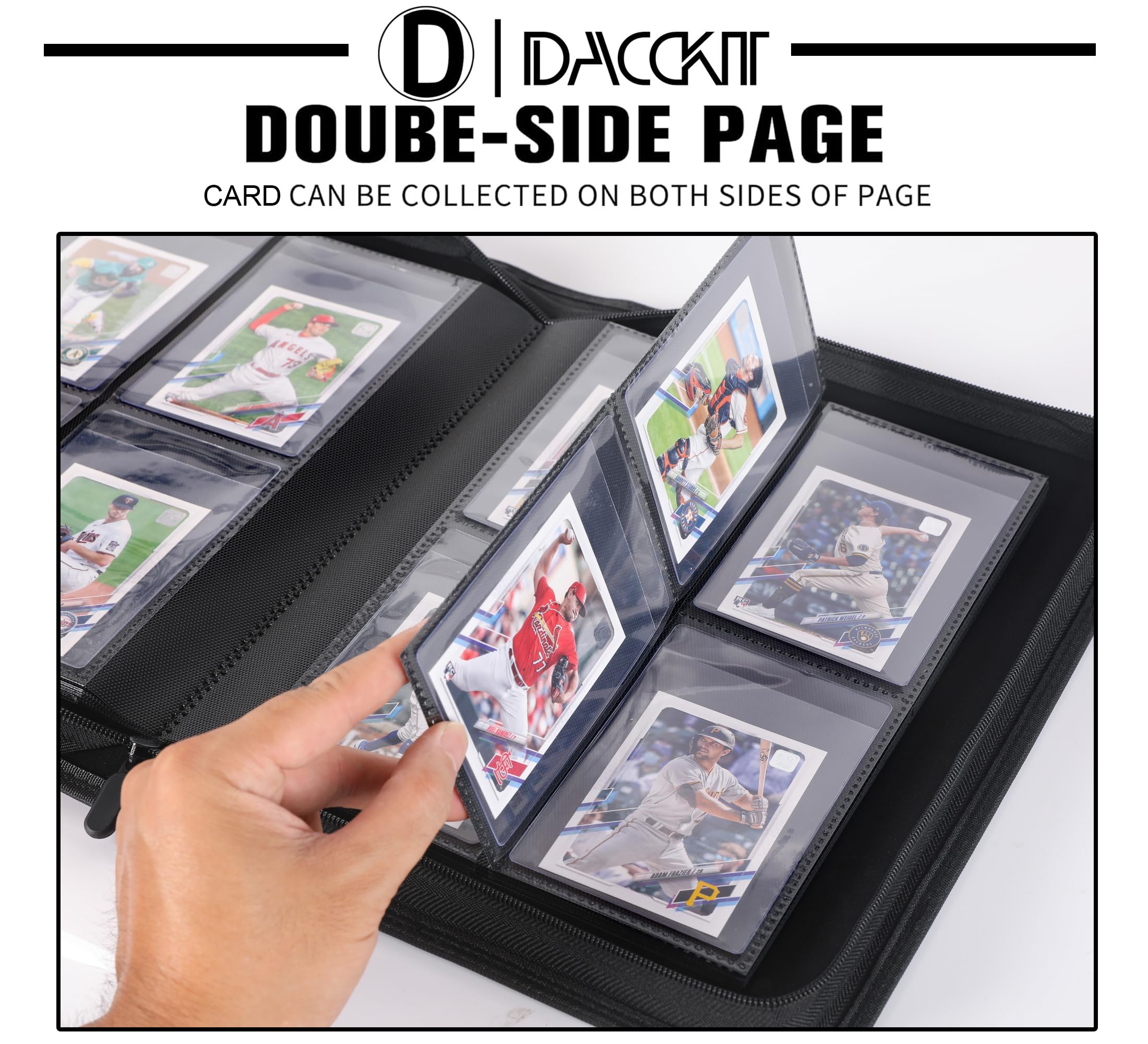 D DACCKIT Raccoglitore semi rigido per carte – Adatto a 240 carte, raccoglitore premium senza anelli a 4 tasche compatibile per carte sportive e collezionabili