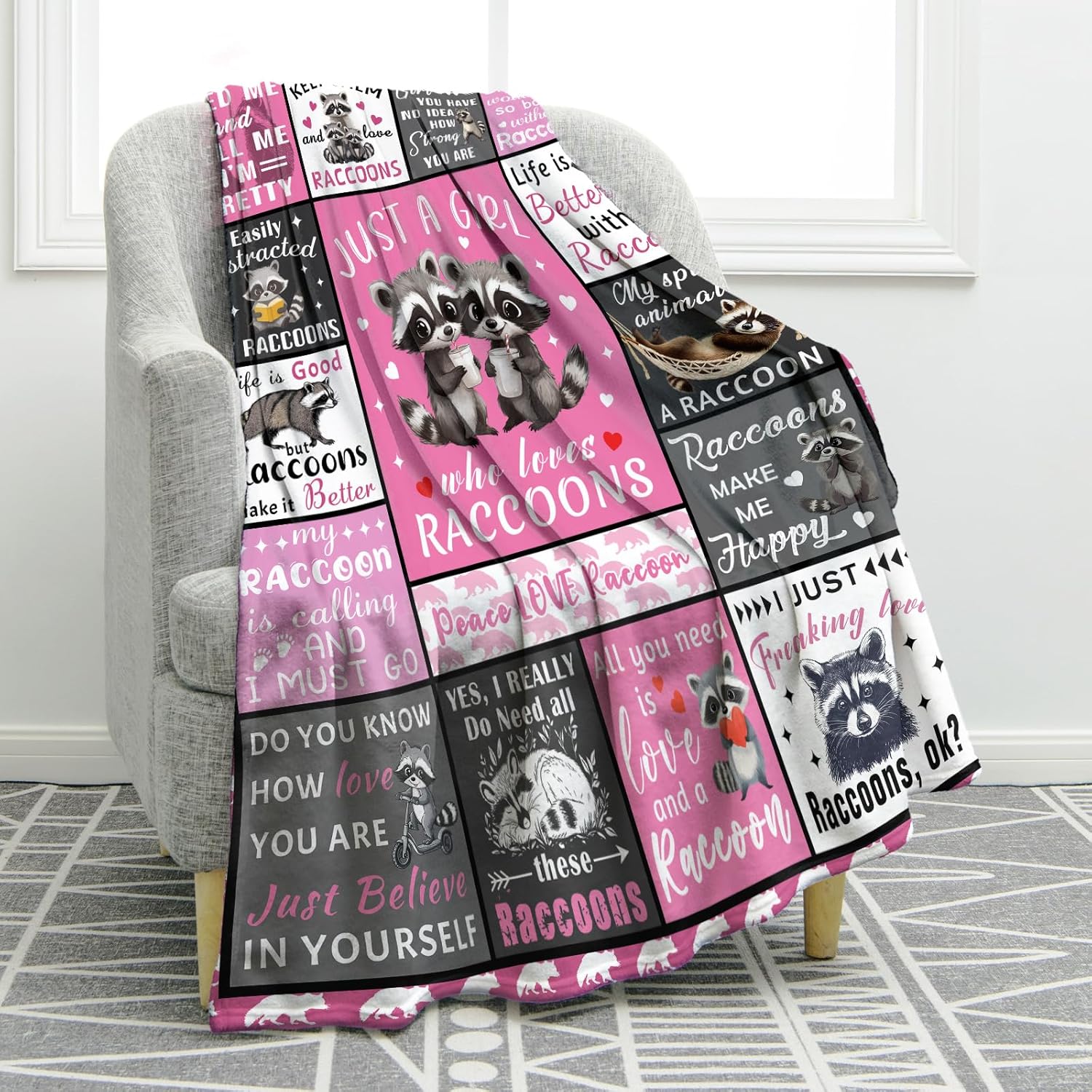 Jekeno Raccoon Gifts Blanket for Women Girls Mom Birthday Christmas Raccoon Print Presents Decor Home Bedroom Living Room Sofa Couch Soft Cozy Plush Throw for Kids Teen Adults 50"x60"