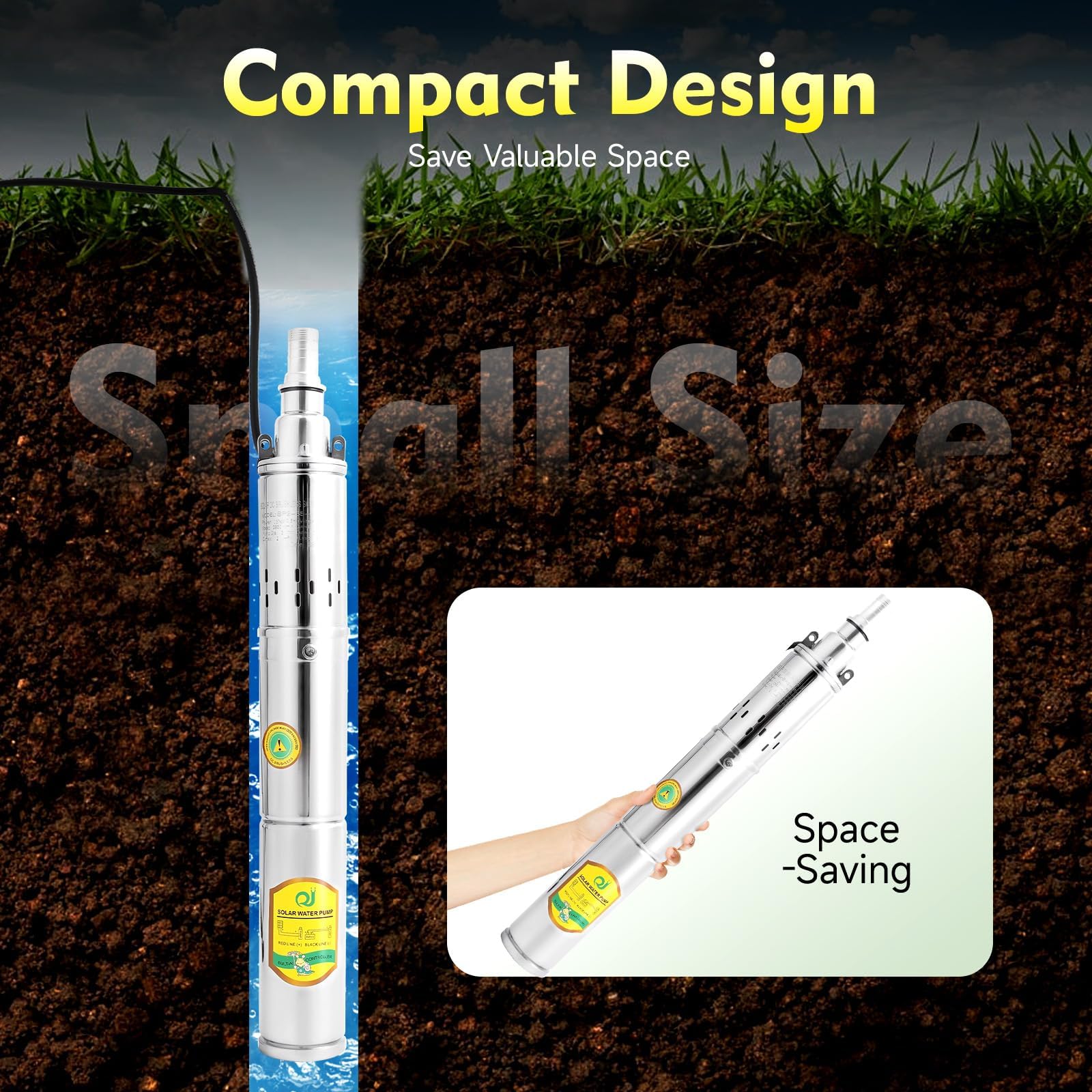 Bomba solar de pozo profundo de 24 V, bomba de agua sumergible de acero inoxidable de 370 W para riego agrícola, suministro de agua y aumento de presión