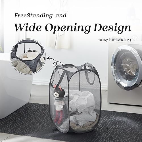 Miniatura 132 de Cesta de malla desplegable para ropa sucia con asas duraderas - Cesta plegable portátil para dormitorio, baño y viajes (azul, paquete de 3 unidades)