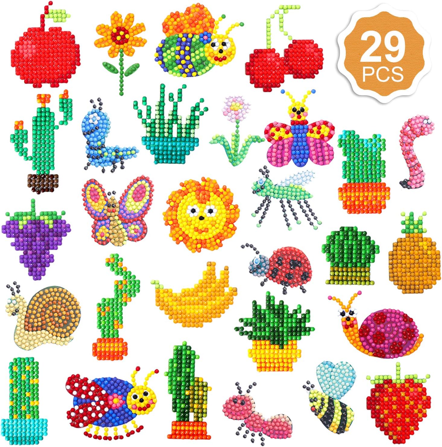 Konsait 29Pack Diamond Painting Stickers Kits for Kids,DIY Arts Crafts 5D Diamond