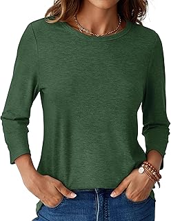 Camisetas de manga 3/4 para mujer, cuello redondo, casuales, básicas, holgadas, sin botones