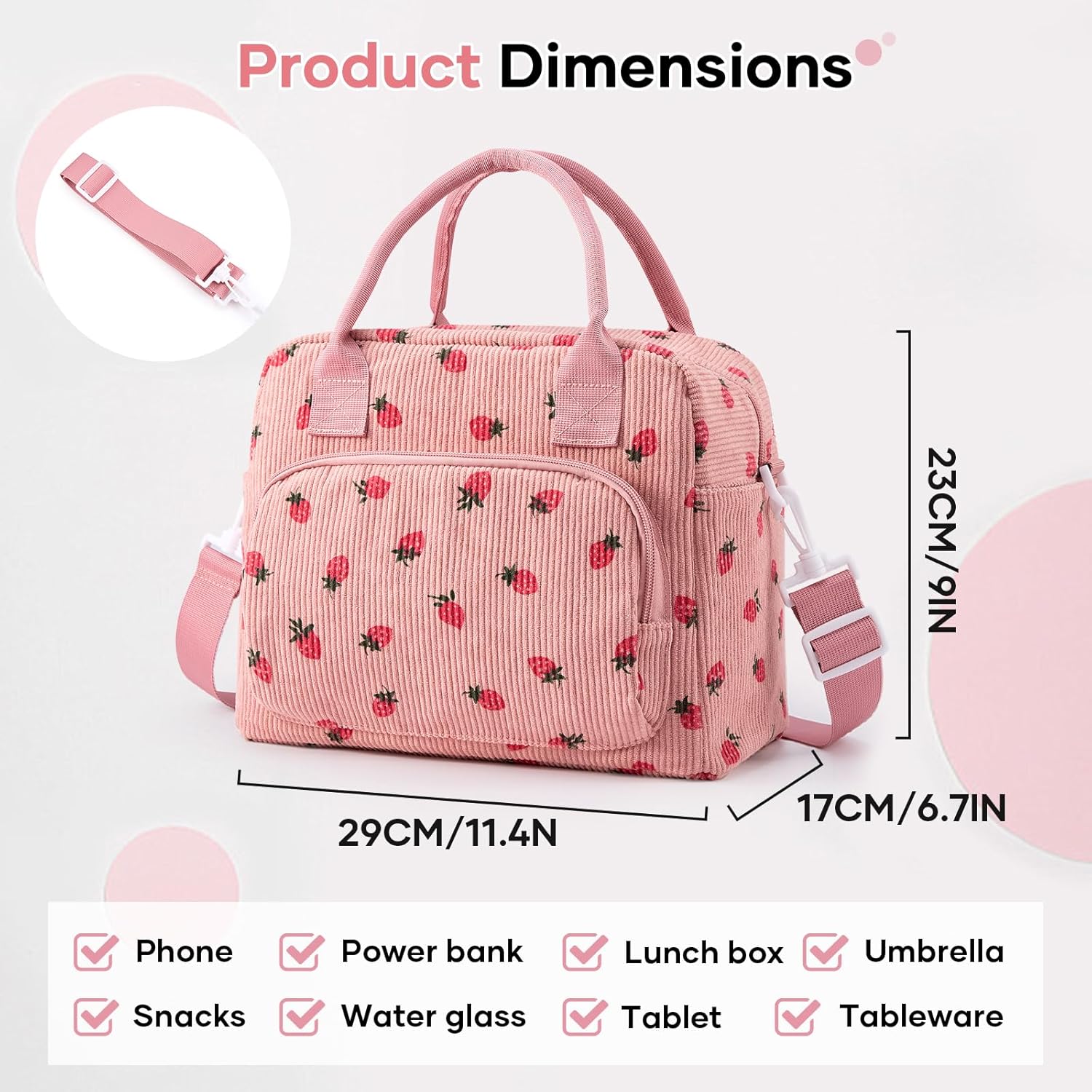 Cute Lunch Bag for Women, Corduroy Insulated Lunch Box for Work Lunch Tote Bag Women, Reusable Insulated Cooler Lunch Box for Travel - Image 2