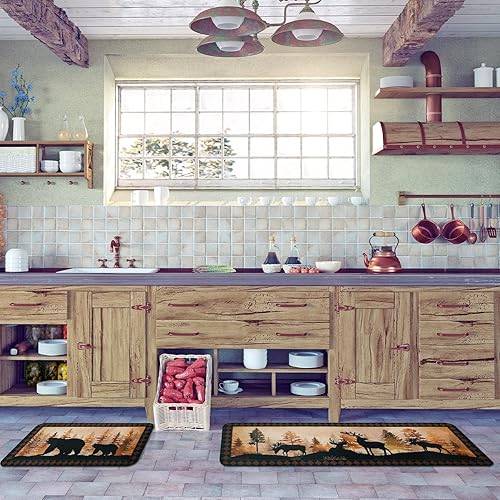 Miniatura 5 de Bencailor Juego de 2 alfombras y tapetes de cocina de flamenco de verano, antideslizantes, tapetes de cocina de flamenco, alfombras rústicas de baño