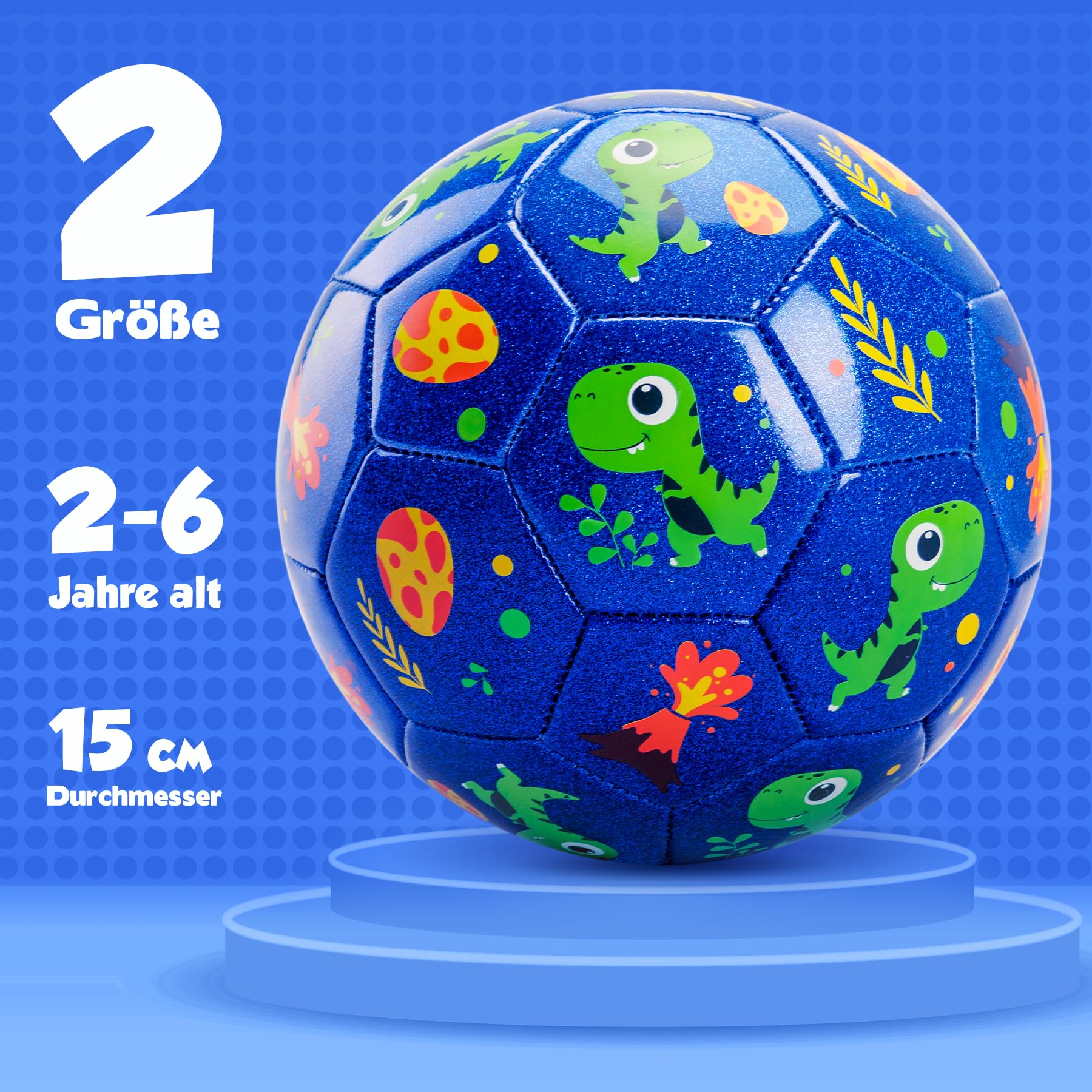 INPODAK Kleinkind-Fußball Größe 2 Kinderfußball Dinosaurier-Fußball Fußballgeschenk für Jungen und Mädchen Kleine Bälle für Garten Außenbereich Hof Rasen 1 2 3 4 5 6 Jahre alt