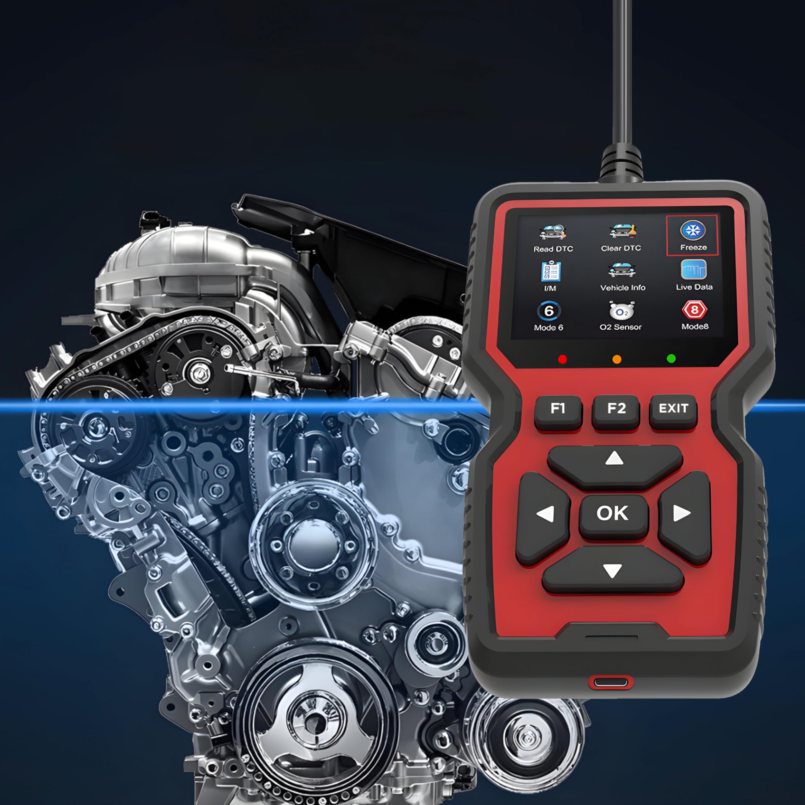 Retoo OBD2 Dispositivo de Diagnóstico Auto Lector, Escáner de Códigos de Error Análisis de Motor, Lector para Vehículos 9–16V, Diagnóstico de Sistema de Vehículo Multilingüe, Lector de Códigos V519