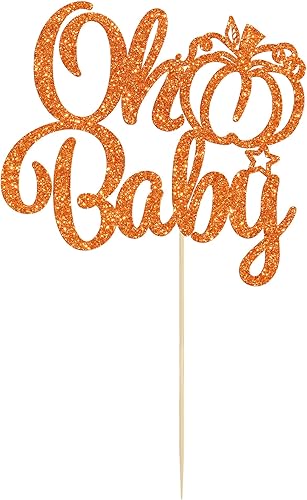 Miniatura 3 de Gyufise 1 pieza de calabaza Oh Baby Cake Topper con purpurina tema de otoño calabaza Baby Shower Cake Pick para baby shower, niños, cumpleaños,