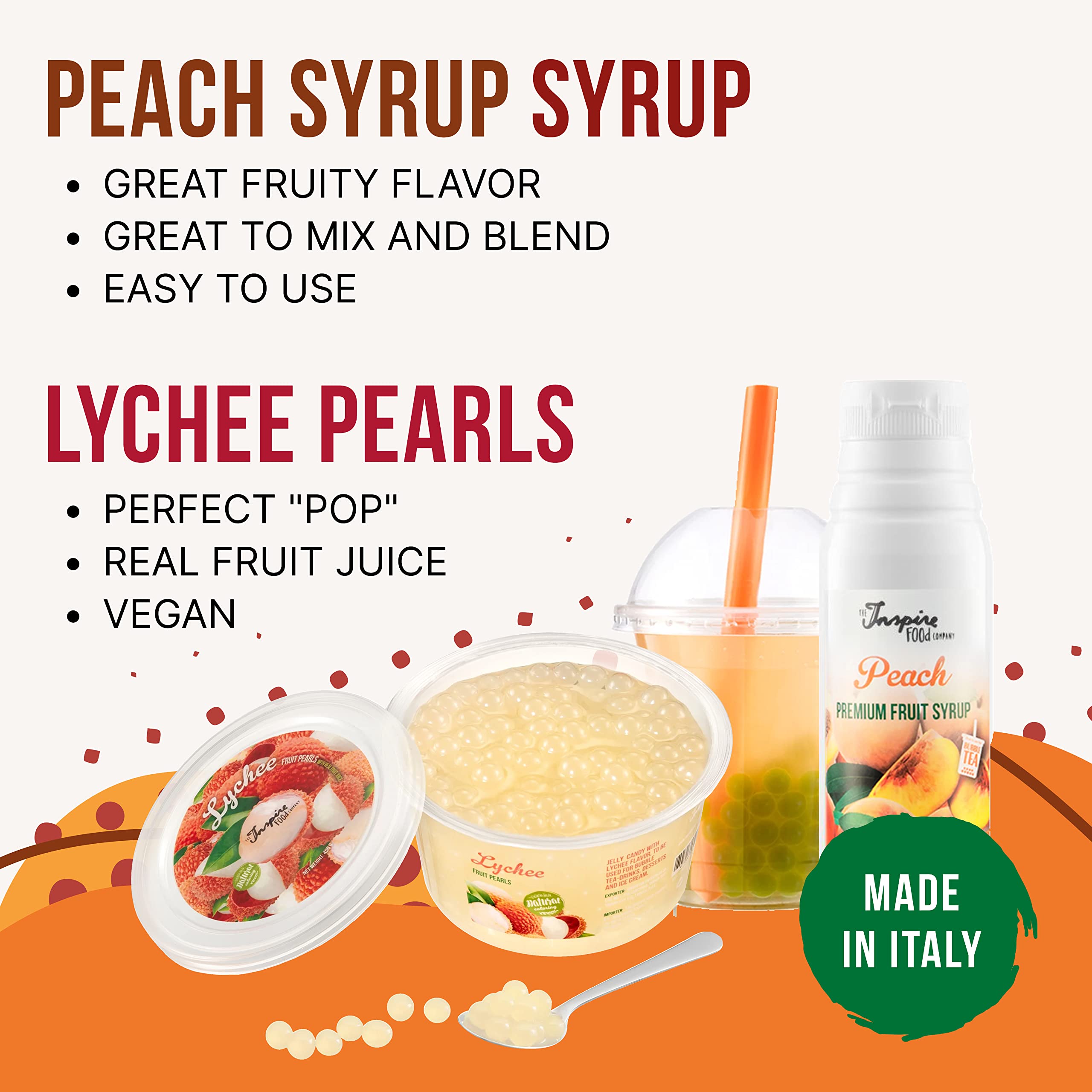 INSPIRE FOOD Bubble Tea Pearls Set 450g Strawberry Popping Boba Green Apple Syrup 300ml