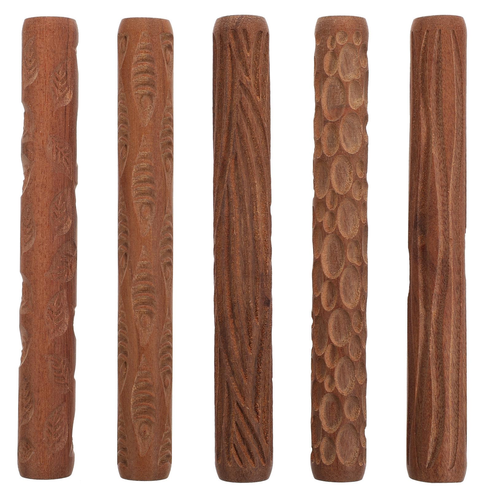 jojofuny 5 Piezas Rodillo de Arcilla Mango de Madera para Modelar Texturas, Fácil de Usar y Limpiar, Adecuado para DIY y Cerámica Artesanal
