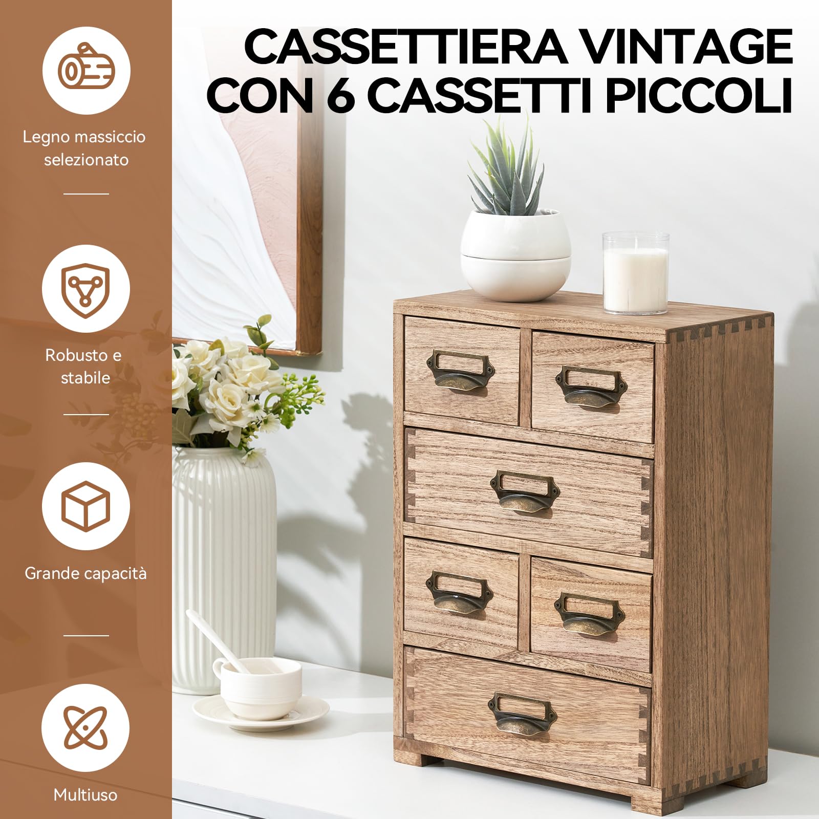 KIRIGEN Scatola di immagazzinaggio in legno massiccio Organizzatore per ufficio Organizzatore da scrivania, casa-ufficio Grande capacità giallo-marrone