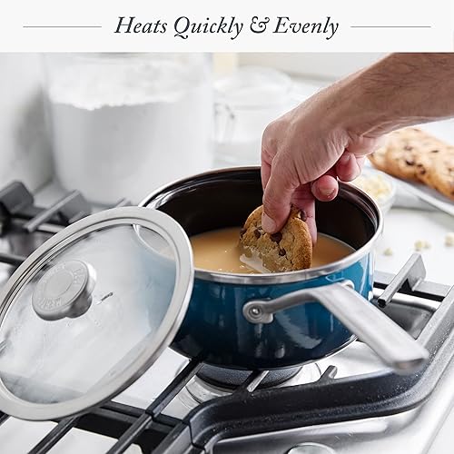 Miniatura 7 de Merten & Storck Utensilios de cocina esmaltados con núcleo de acero hecho a mano europea, olla de 1.4 cuartos de galón con tapa, inducción, sin PFAS