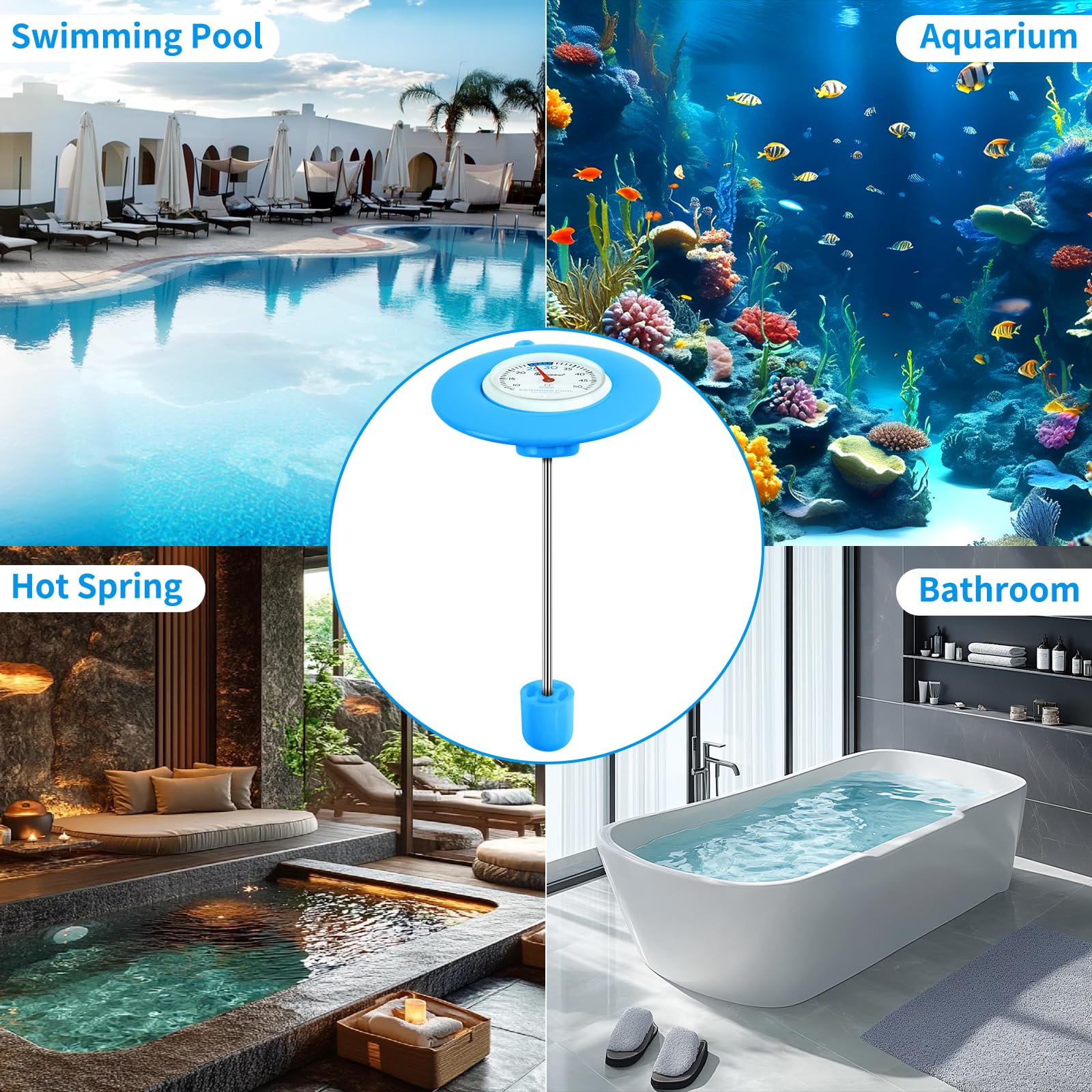 Termómetro Piscina Flotante Termómetro de Piscina, Termometro Piscina de Agua, Termometro Agua Fácil de Leer, Resistente al Agua IPX6, Pool Thermometer para Spas, Bañera, Jacuzz, Acuario, Estanque