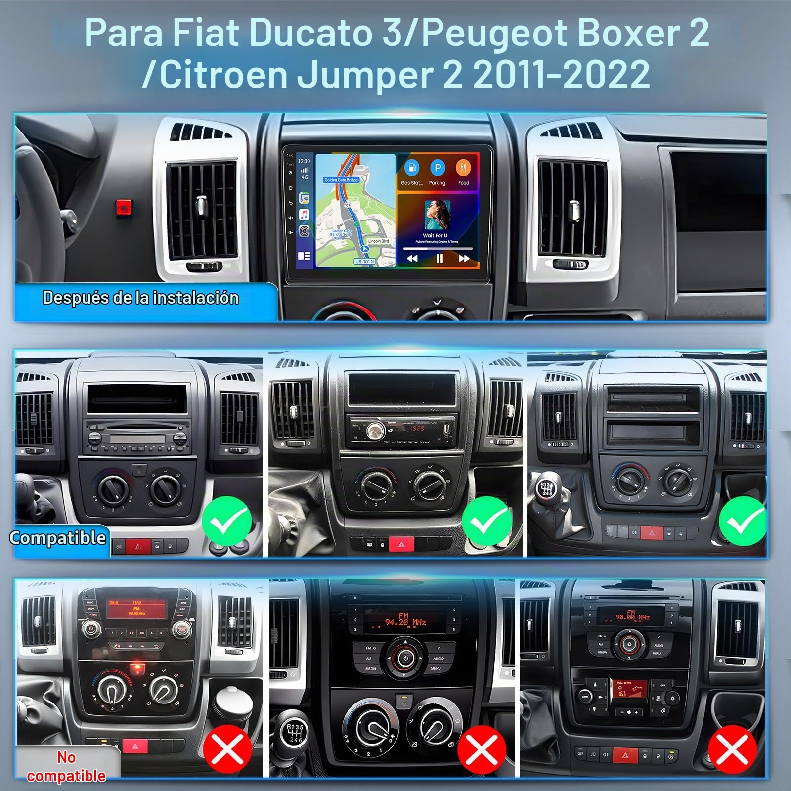 Inefala Radio Coche para Fiat DUCATO/Citroen Jumper 2/Peugeot Boxer 2 2011-2022, Android 15 2G+64G, Wireless Carplay & Android Auto, 9" Touchscreen Autoradio con GPS/WiFi/BT/RDS/FM Cámara Trasera Mic