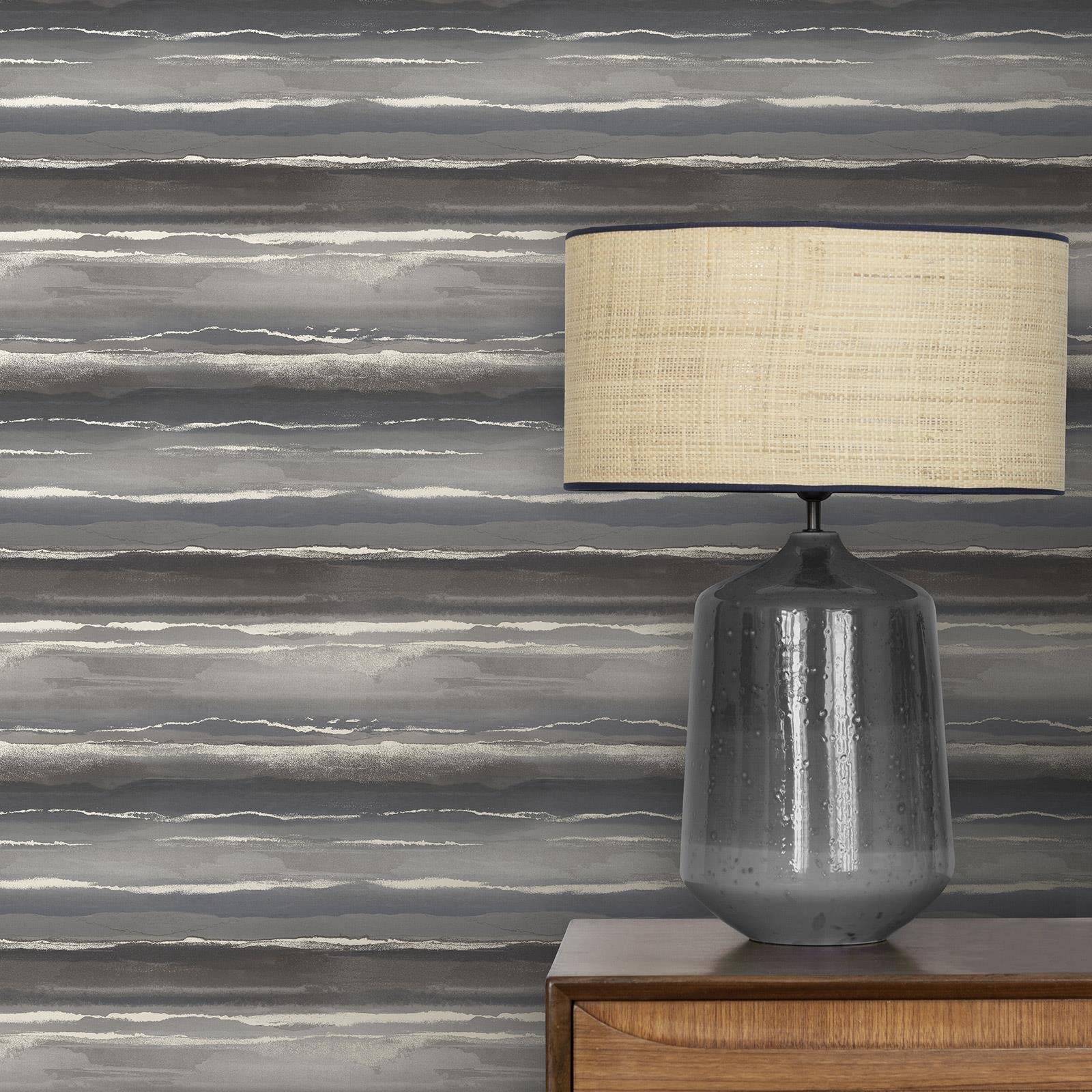5 Rolls Grey Stripes Wallpaper Horizon Storm Lines Metallic Shimmer Feature Wall