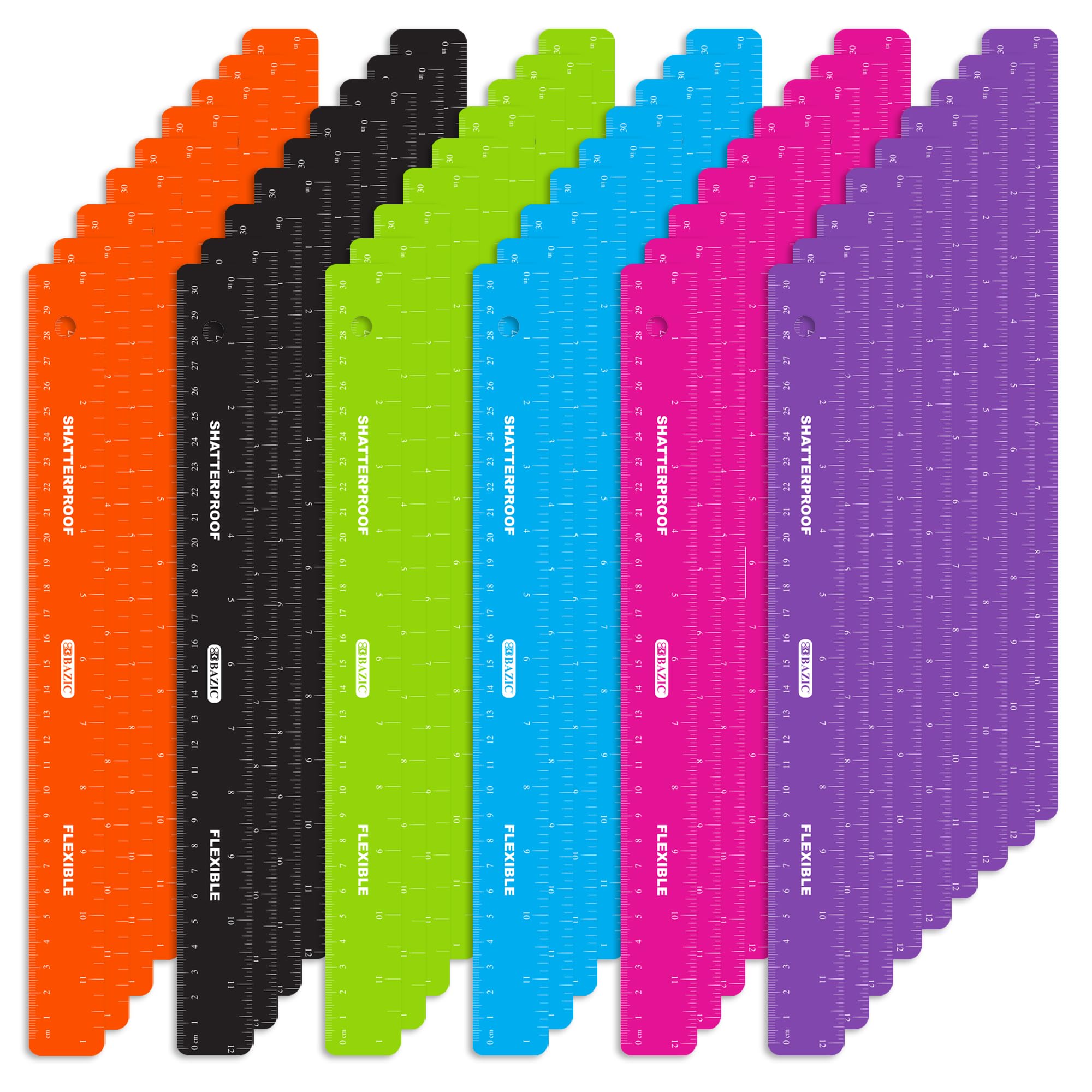 BAZIC - Righello curvo flessibile infrangibile da 30 cm, per misurazione metrica, confezione da 288