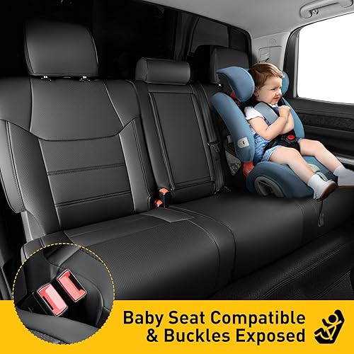 Miniatura 6 de Super Funda para Toyota Tundra 2014-2021 (solo CrewMax), protectores de asiento negros de cobertura completa, juego de fundas de asiento de cuero