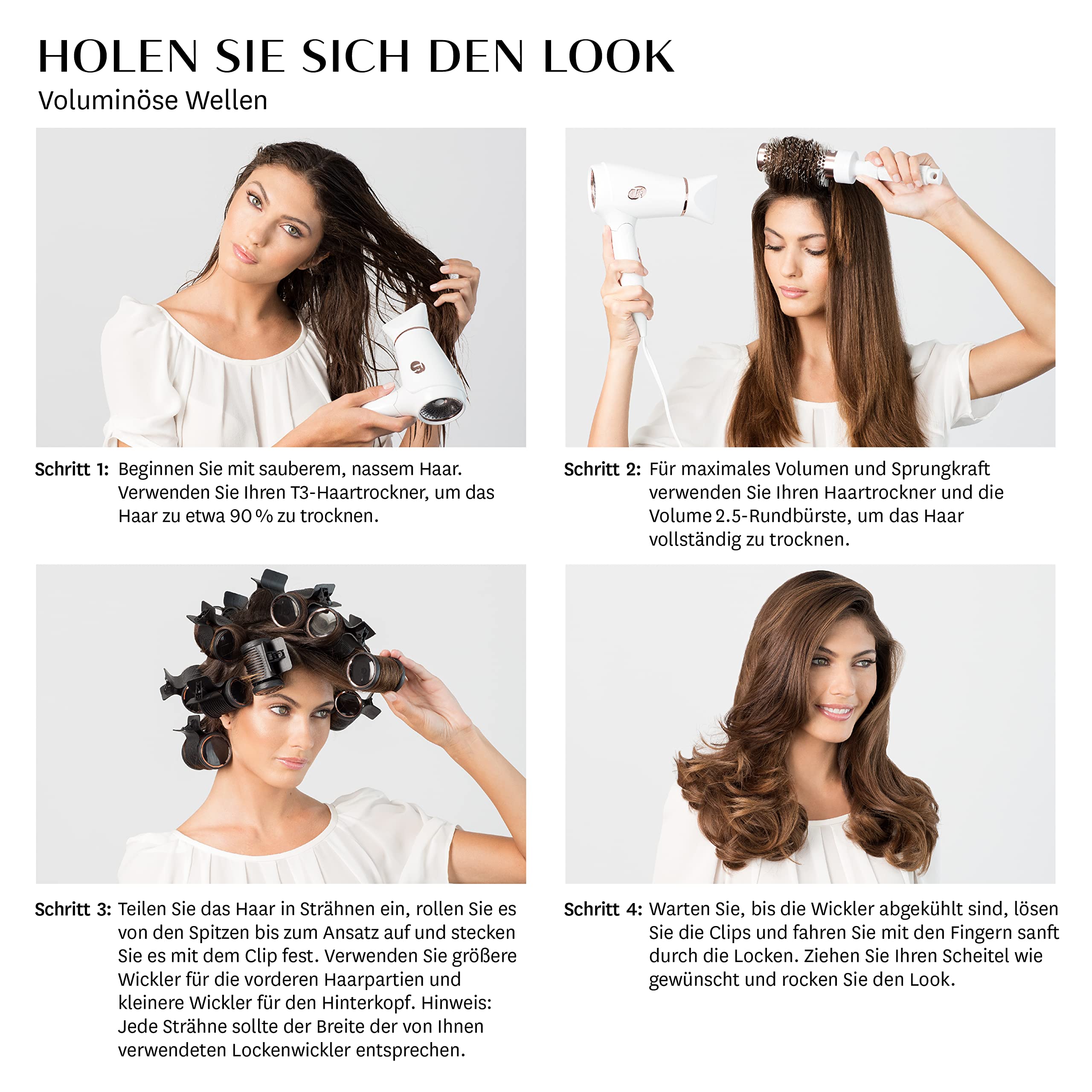 T3 Volumizing Hot Rollers Luxe – Set mit 4 beheizten 44-mm-Lockenwicklern und 4 beheizten 38-mm-Lockenwicklern mit 2 Temperaturstufen und keramischen Heizelementen