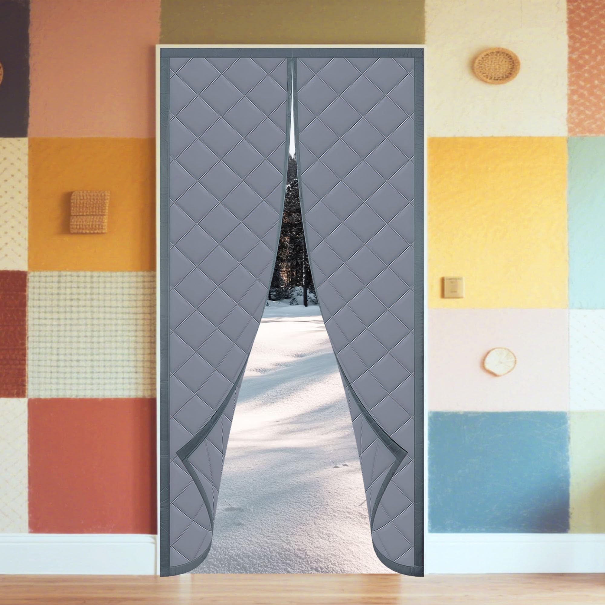 Tenda Termica Isolante 75 x 240 cm Blocca L'Aria Fredda, Riduce Rumore, Risparmio Energetico Tende Termica Magnetica per Porte per Balcone Soggiorno, grigio argento