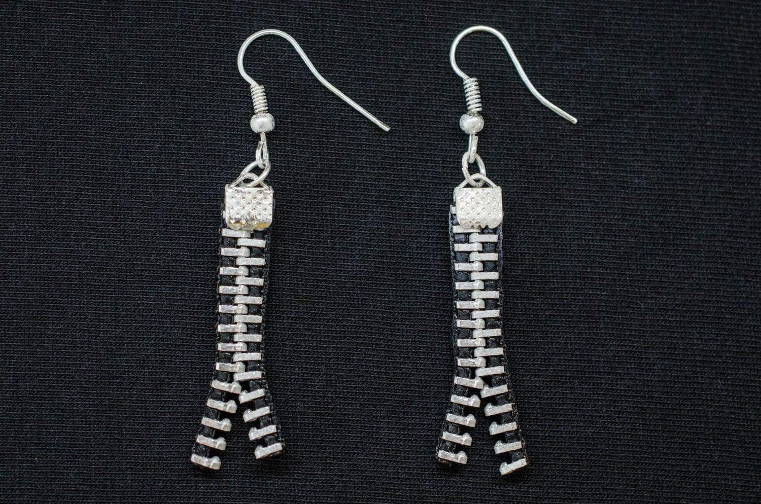 ZIpper ZIp Upcycling Earrings Miniblings Vintage Upcycling ZIpper ZIp Black
