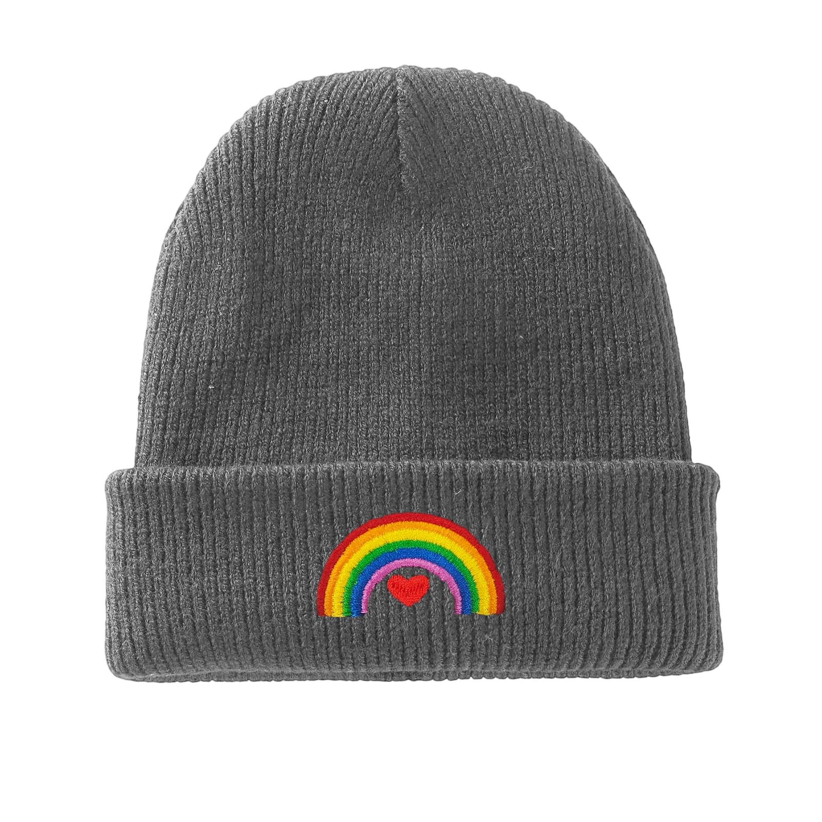 YUAOEUR Rainbow Pride Beanie Hat Stretchy Soft Cuffed Wooly Skull Cap with Thick Warm Lining, Unisex Winter Hats (Grey)