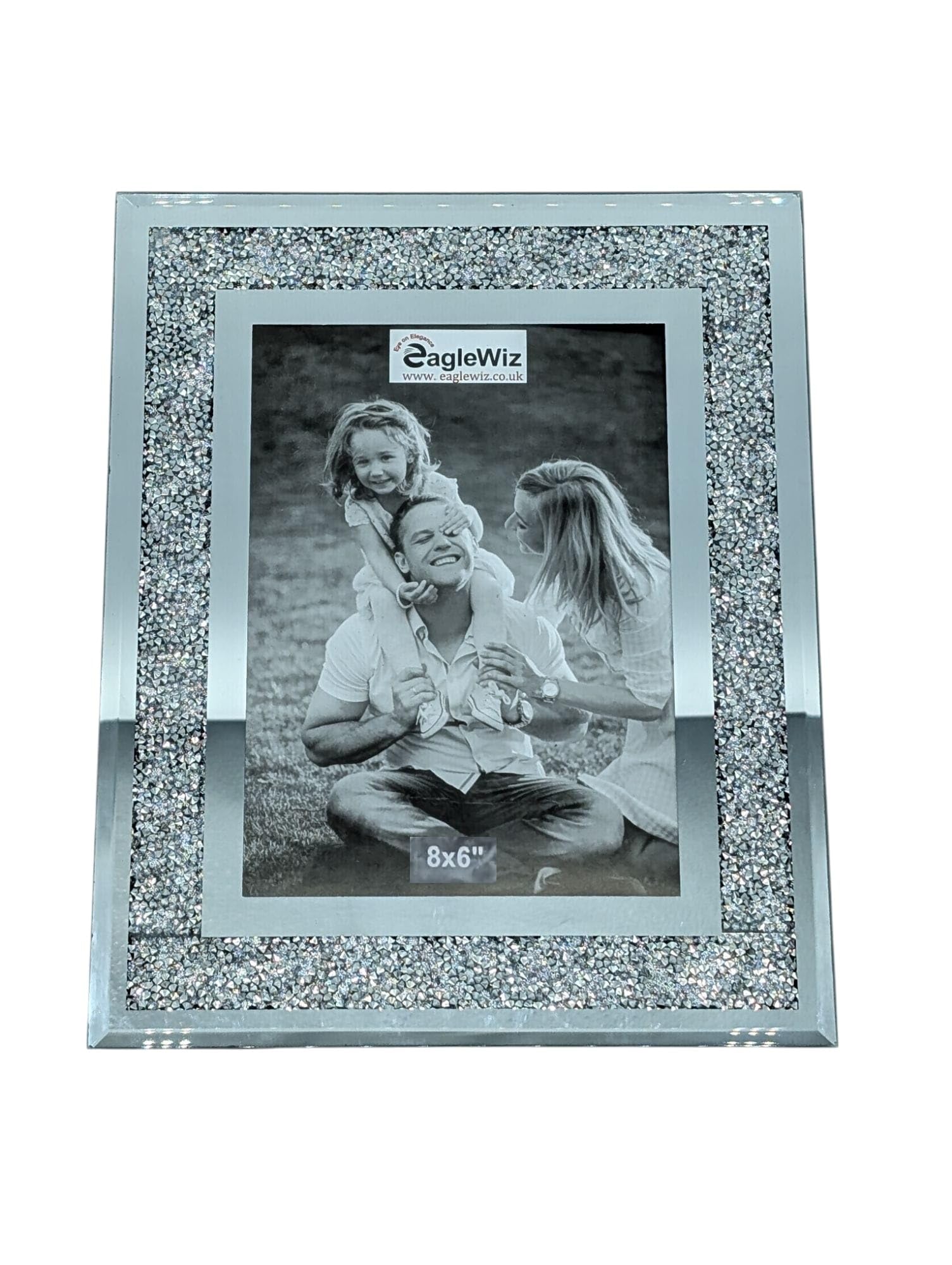 Eye On Elegance Eaglewiz Silver Eaglewiz Crushed Jewel Mirror Glass Picture Frame - Diamant Crystal Wedding & Family Photo Frame - 8X6 (20Cm X 15Cm)
