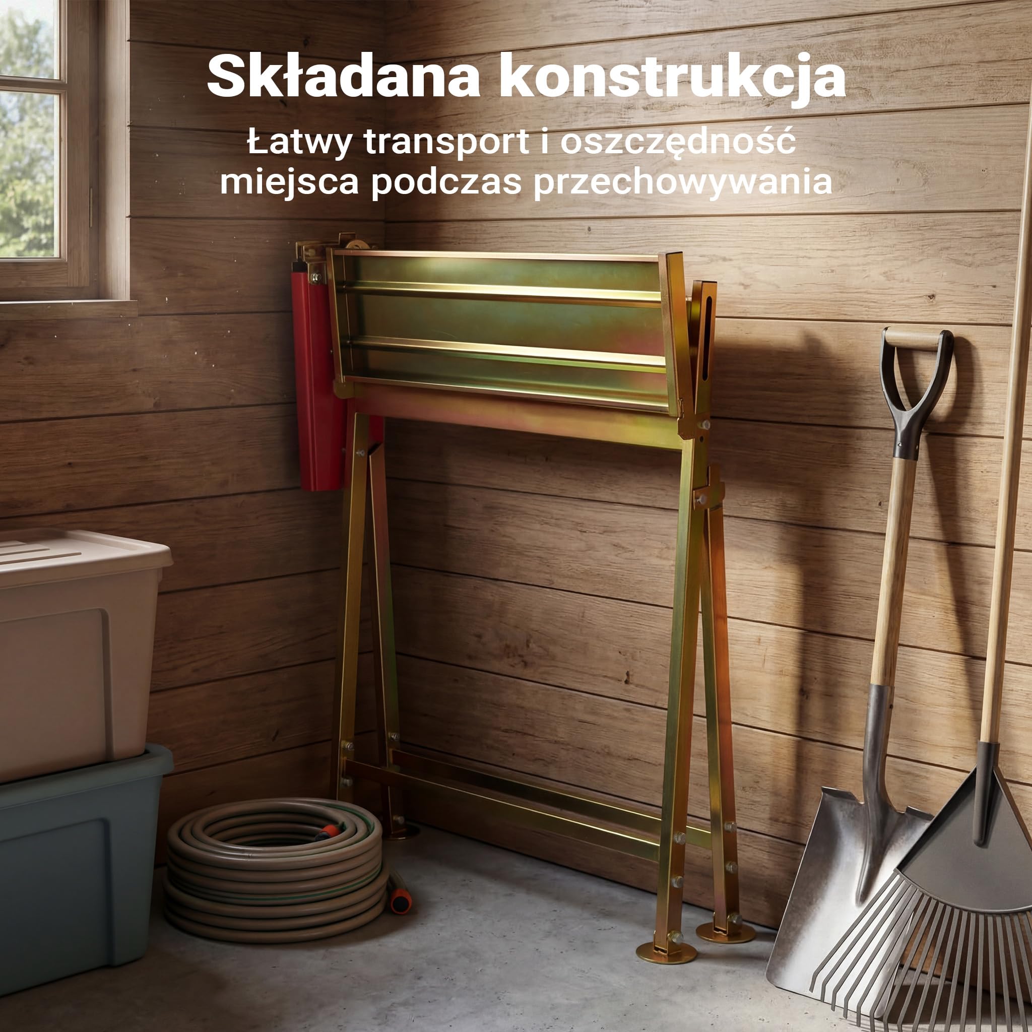 Wiltec Składany stojak do cięcia drewna z uchwytem na piłę 88x71x96 cm, stabilny koziołek ze stali ocynkowanej, kobyłka do drewna opałowego do 120 kg
