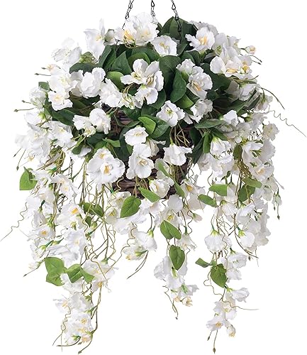 Miniatura 9 de Plantas artificiales falsas colgantes de flores de hibisco en cestas para decoración al aire libre, hibisco de seda artificial en enredaderas largas